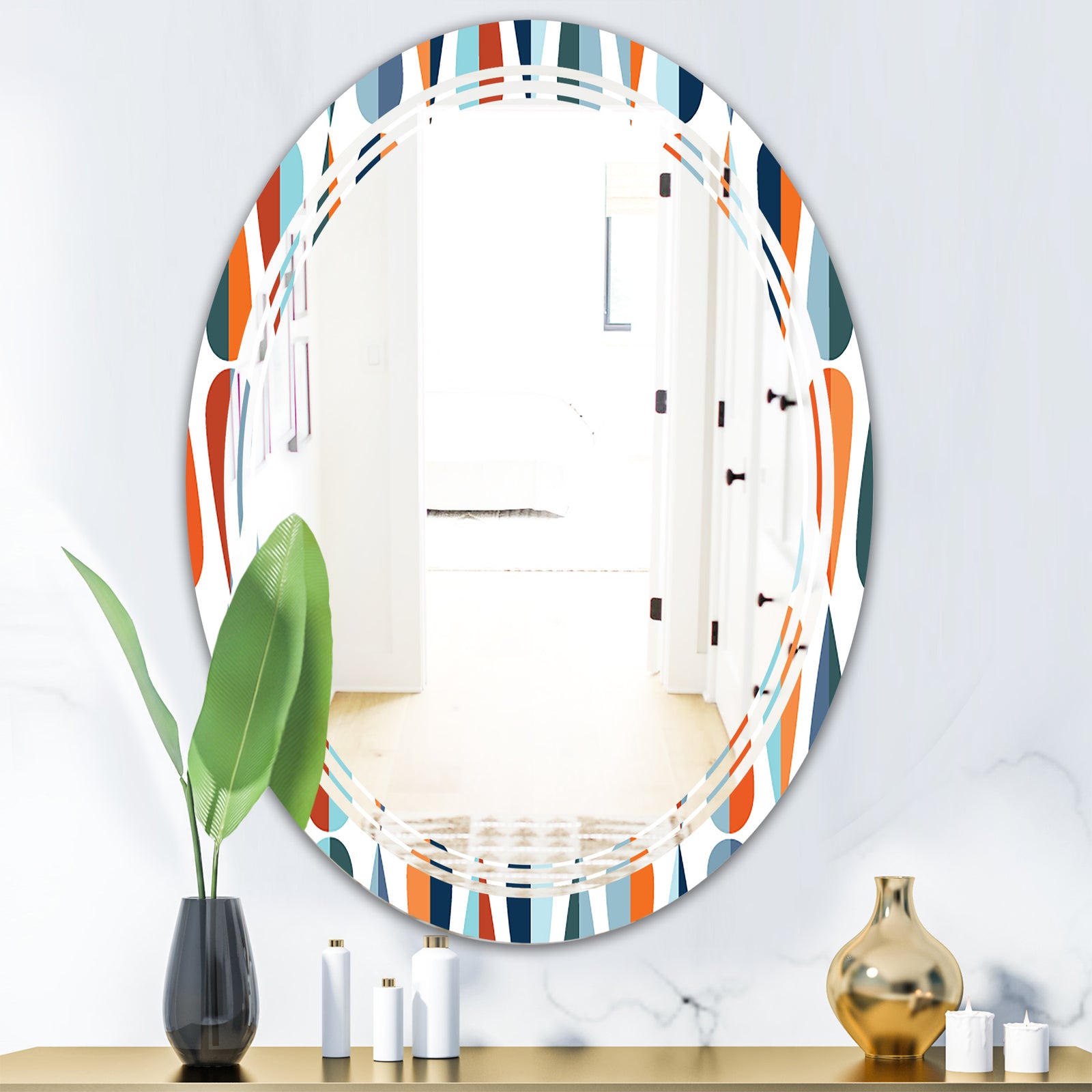 Retro Abstract Drops V - Modern Round or Oval Wall Mirror - Triple C