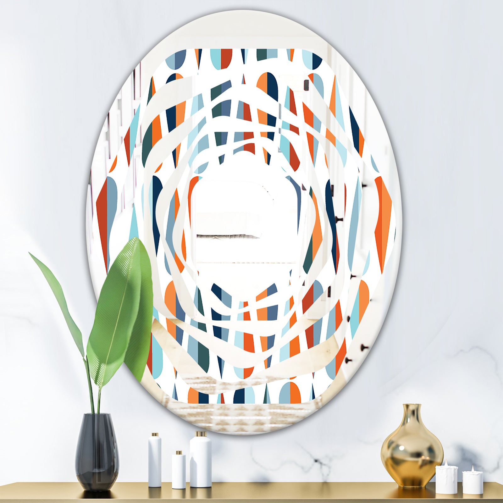 Retro Abstract Drops V - Modern Round or Oval Wall Mirror - Whirl