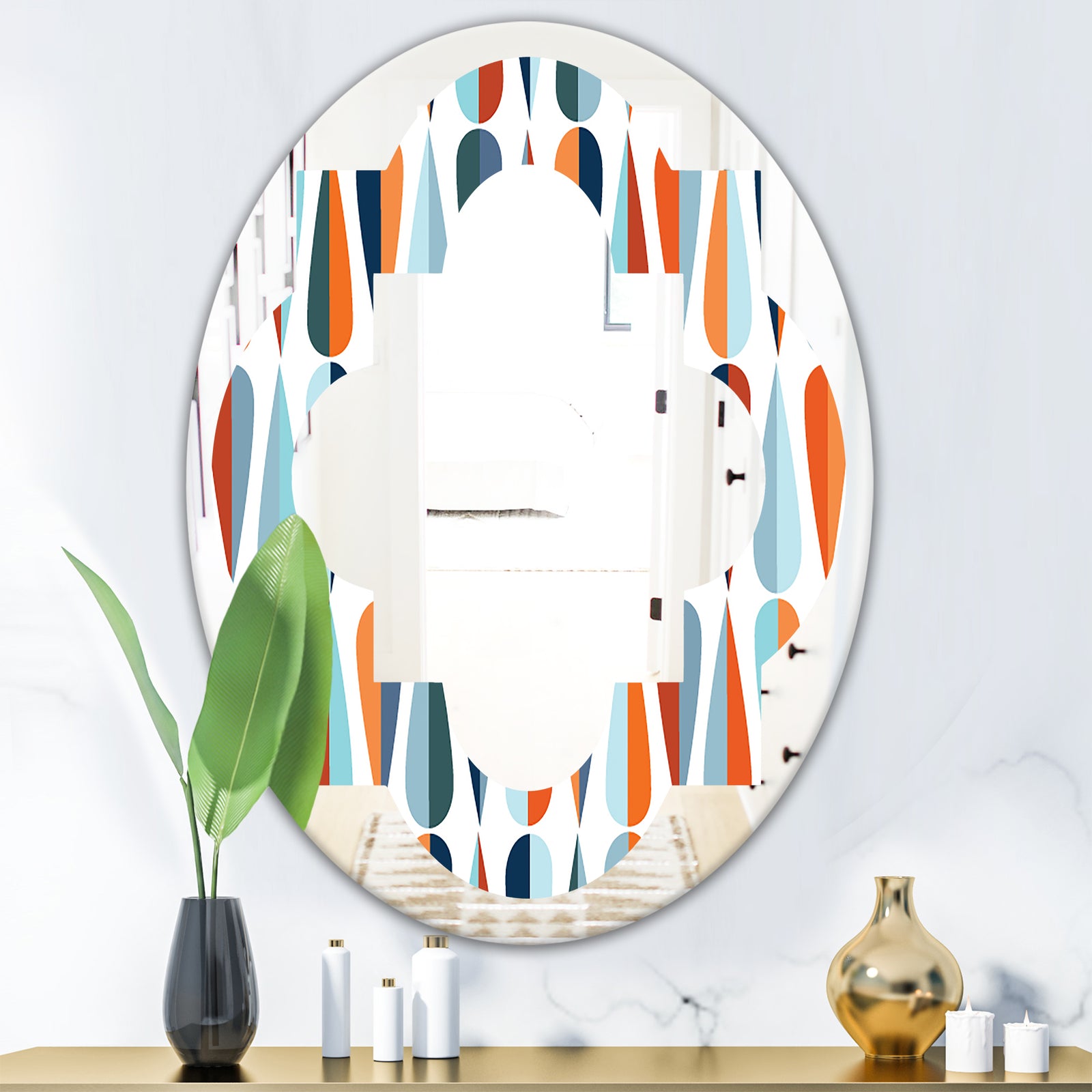 Retro Abstract Drops V - Modern Round or Oval Wall Mirror - Quatrefoil