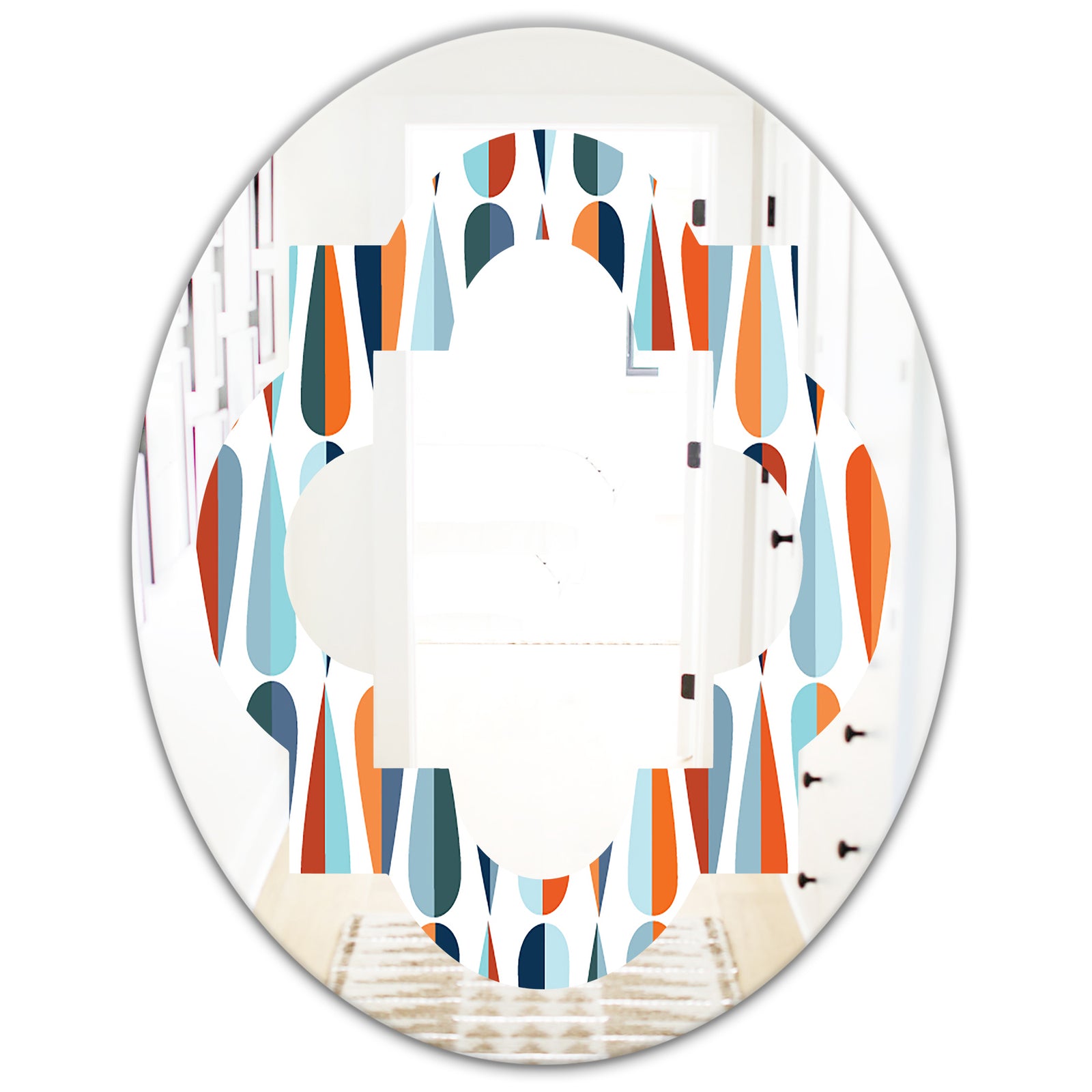 Retro Abstract Drops V - Modern Round or Oval Wall Mirror - Quatrefoil