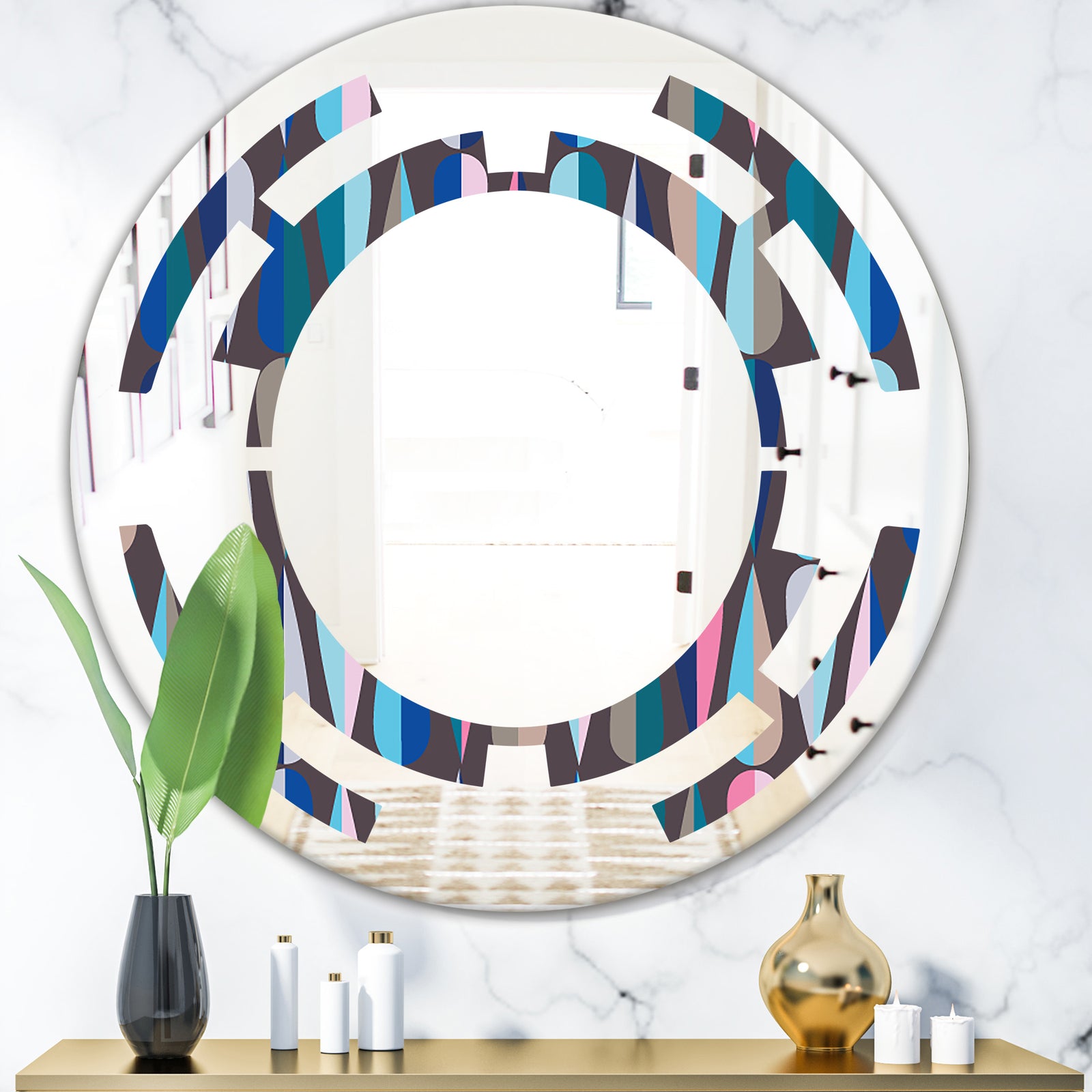 Retro Abstract Drops VIII - Modern Round or Oval Wall Mirror - Space