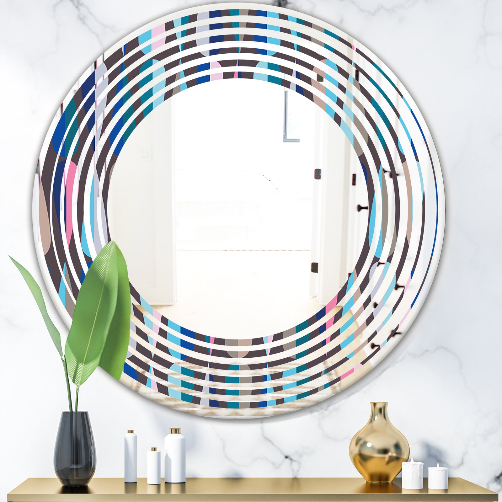 Retro Abstract Drops VIII - Modern Round or Oval Wall Mirror - Wave