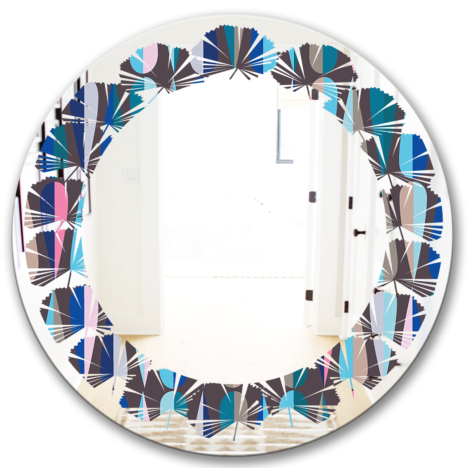 Retro Abstract Drops VIII - Modern Round or Oval Wall Mirror - Leaves