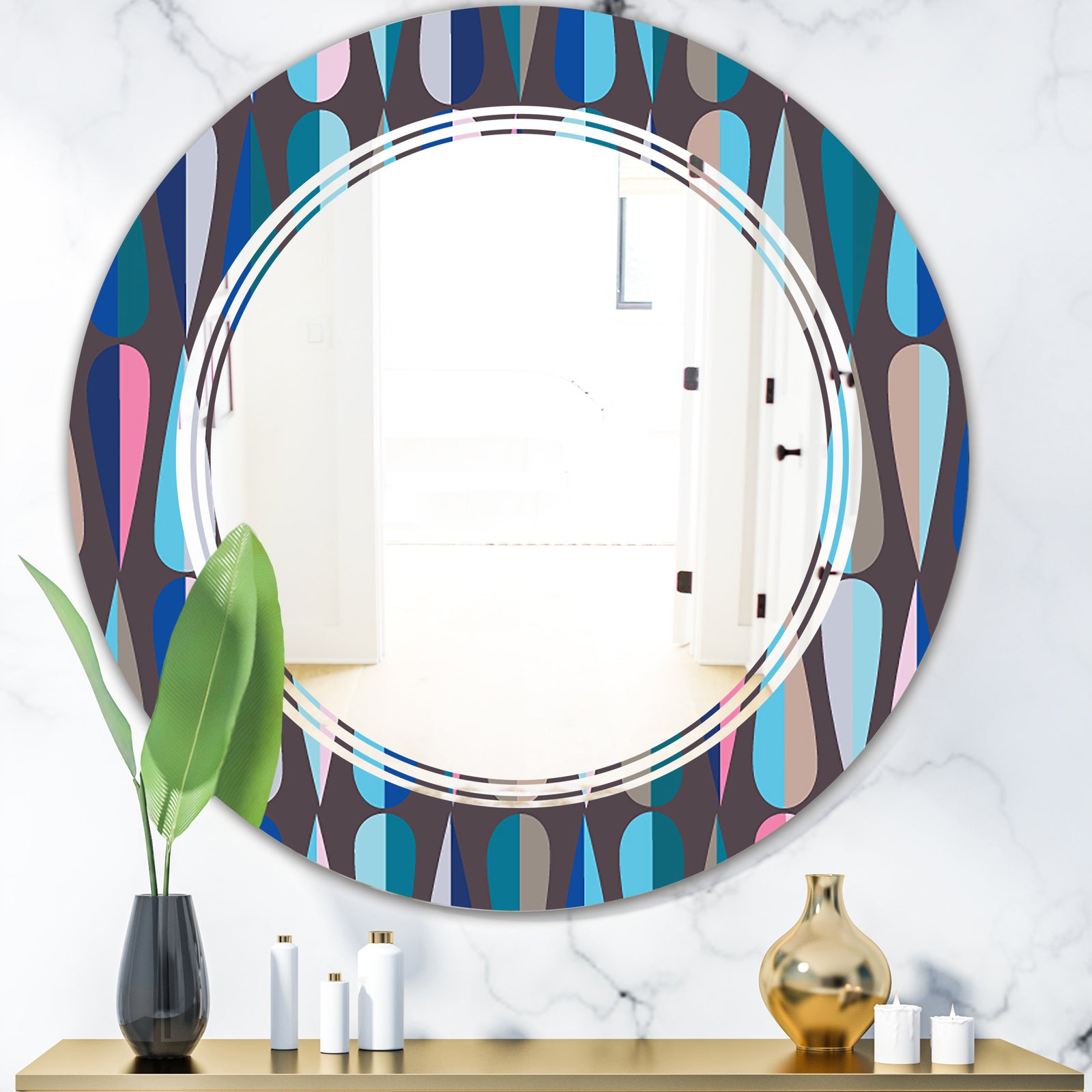 Retro Abstract Drops VIII - Modern Round or Oval Wall Mirror - Triple C