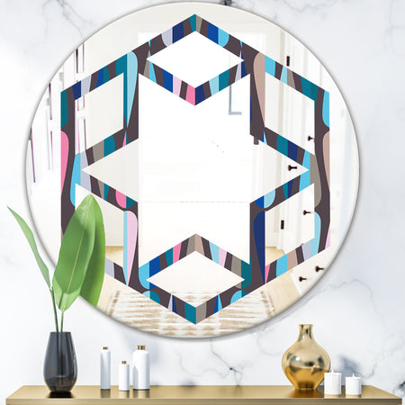 Retro Abstract Drops VIII - Modern Round or Oval Wall Mirror - Hexagon Star