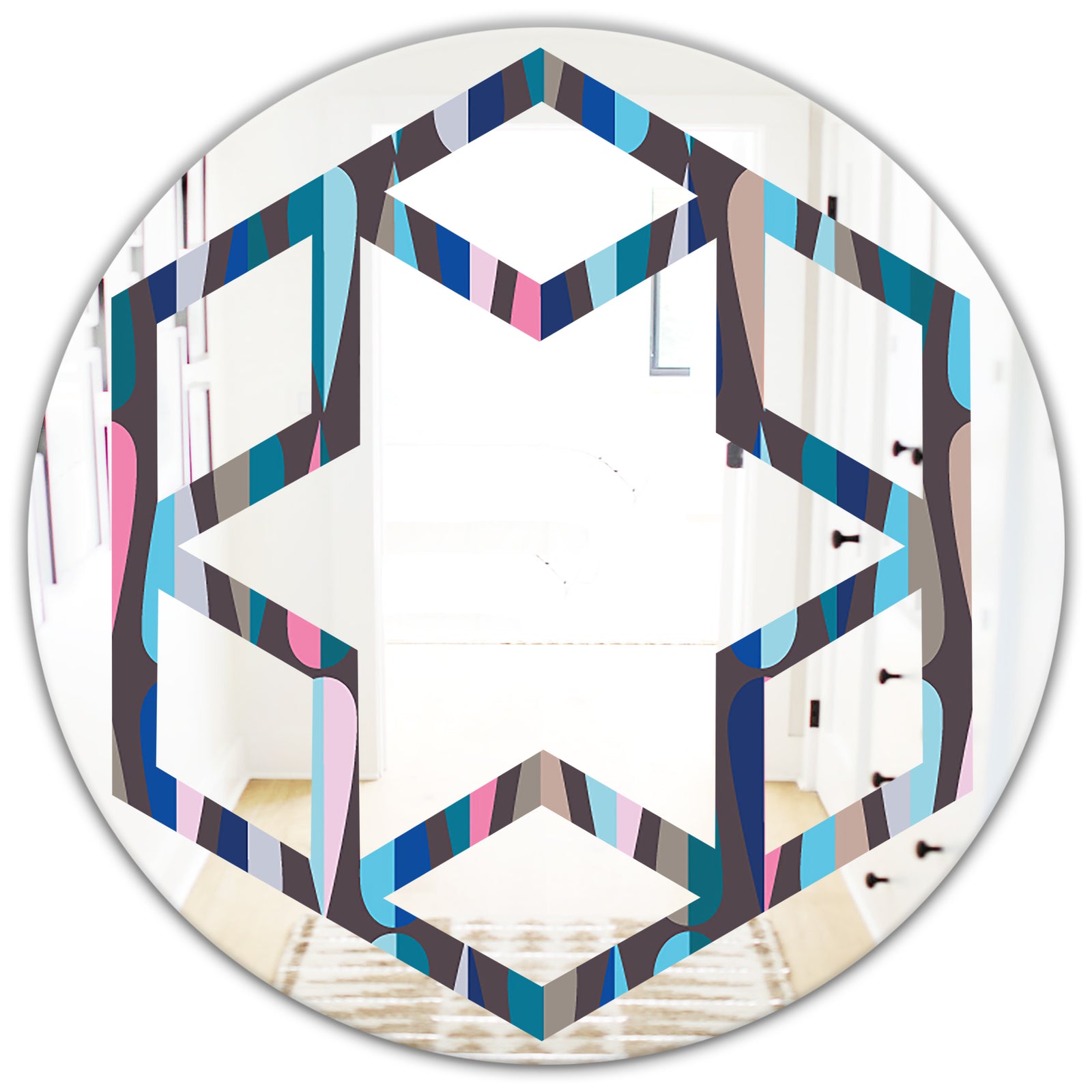 Retro Abstract Drops VIII - Modern Round or Oval Wall Mirror - Hexagon Star