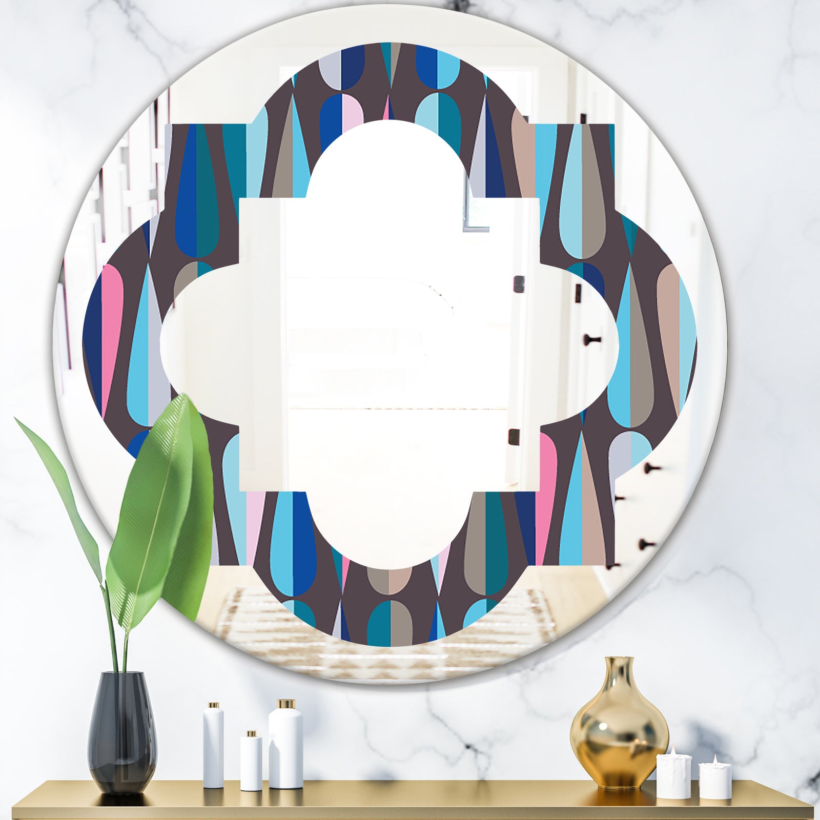 Retro Abstract Drops VIII - Modern Round or Oval Wall Mirror - Quatrefoil