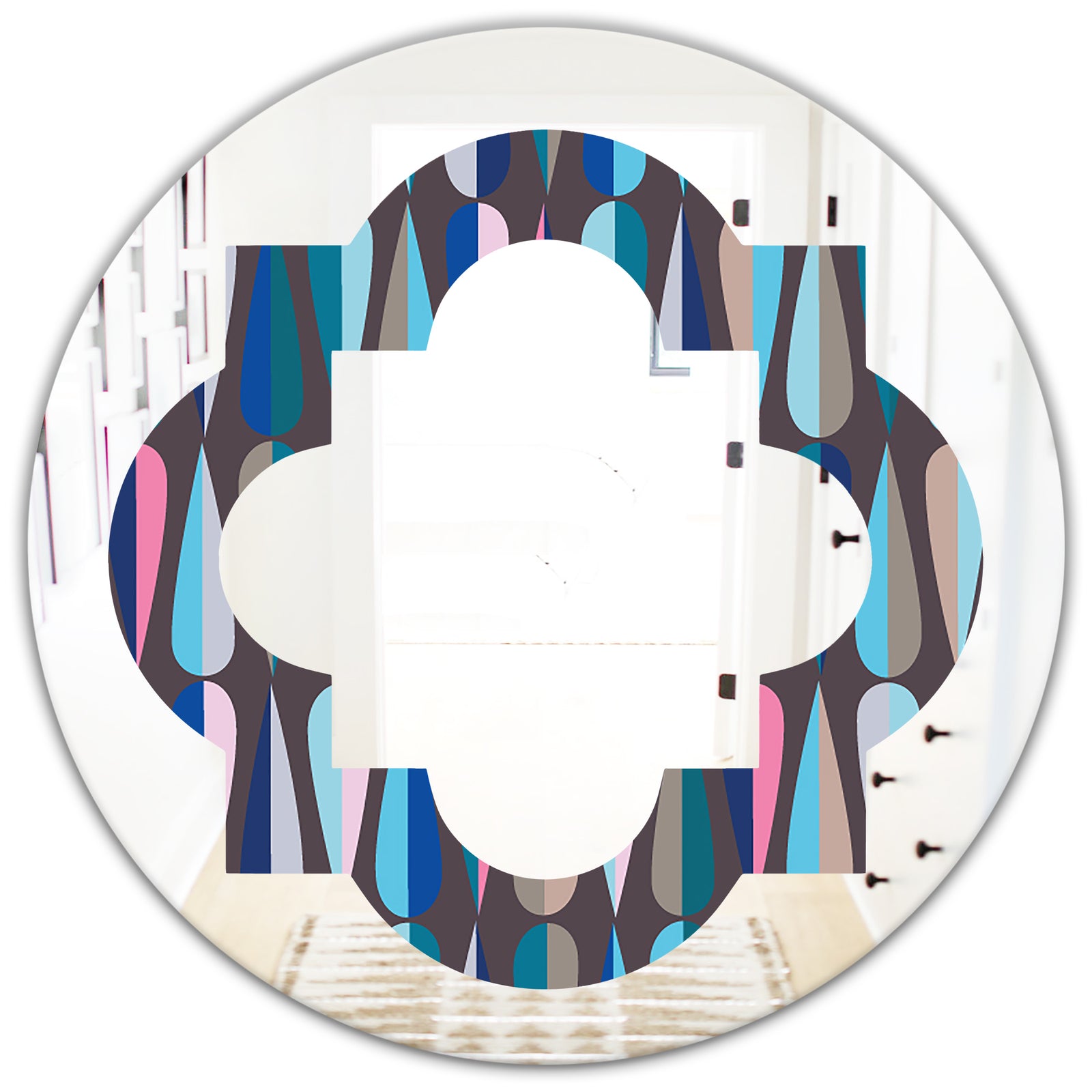 Retro Abstract Drops VIII - Modern Round or Oval Wall Mirror - Quatrefoil