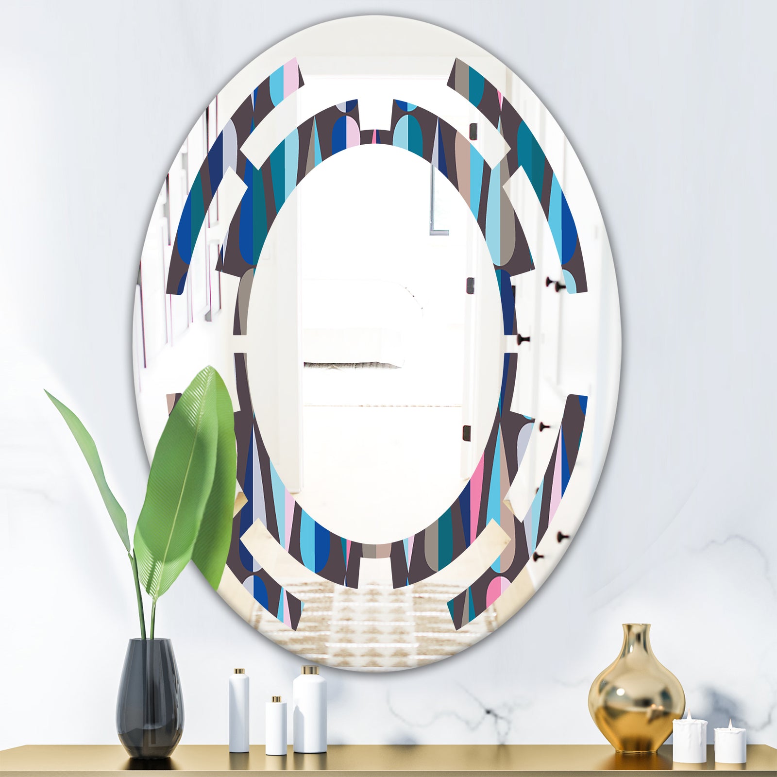 Retro Abstract Drops VIII - Modern Round or Oval Wall Mirror - Space