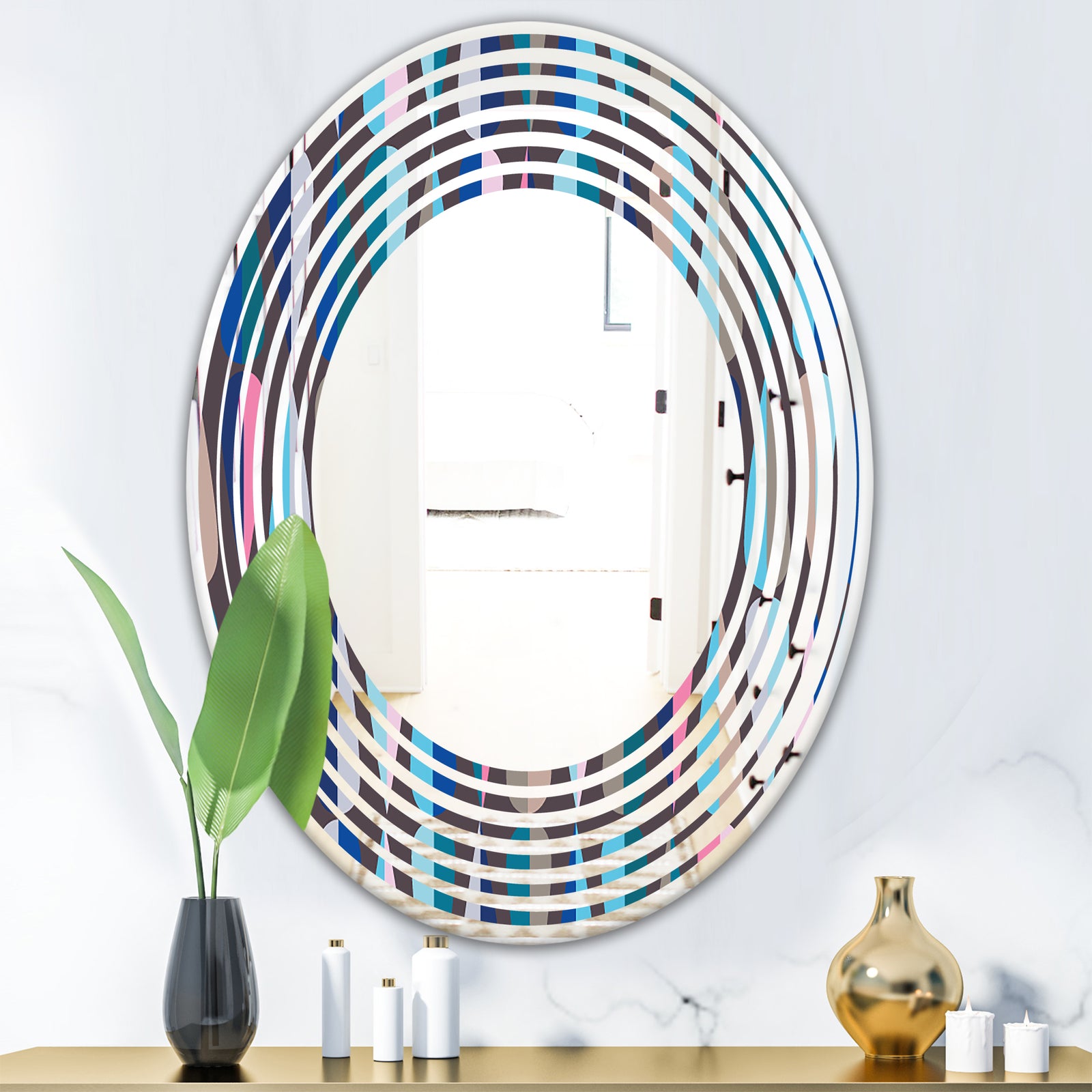 Retro Abstract Drops VIII - Modern Round or Oval Wall Mirror - Wave