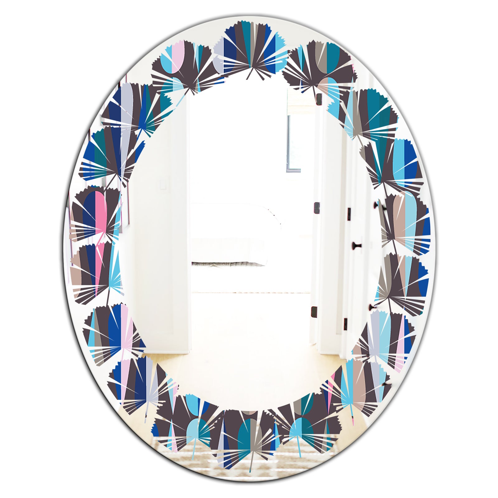 Retro Abstract Drops VIII - Modern Round or Oval Wall Mirror - Leaves