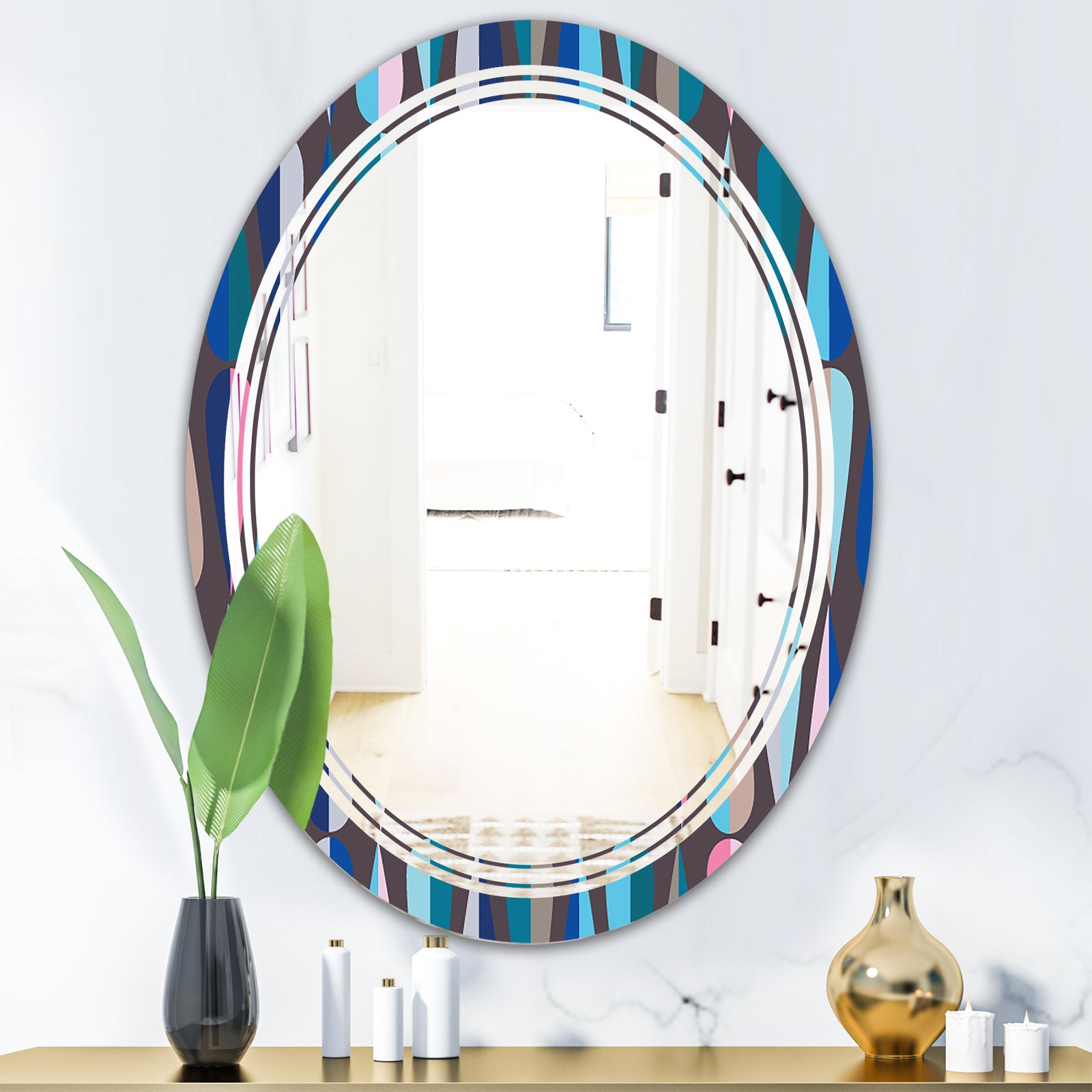 Retro Abstract Drops VIII - Modern Round or Oval Wall Mirror - Triple C