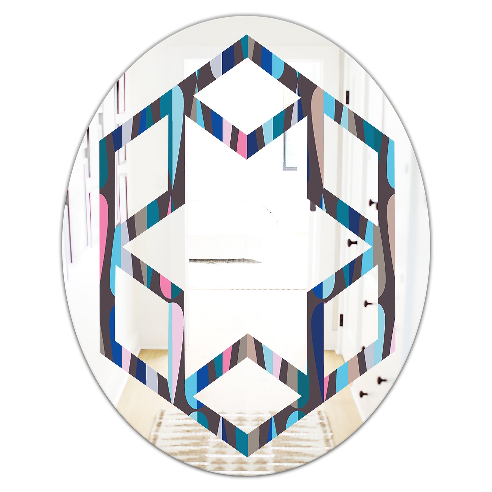 Retro Abstract Drops VIII - Modern Round or Oval Wall Mirror - Hexagon Star