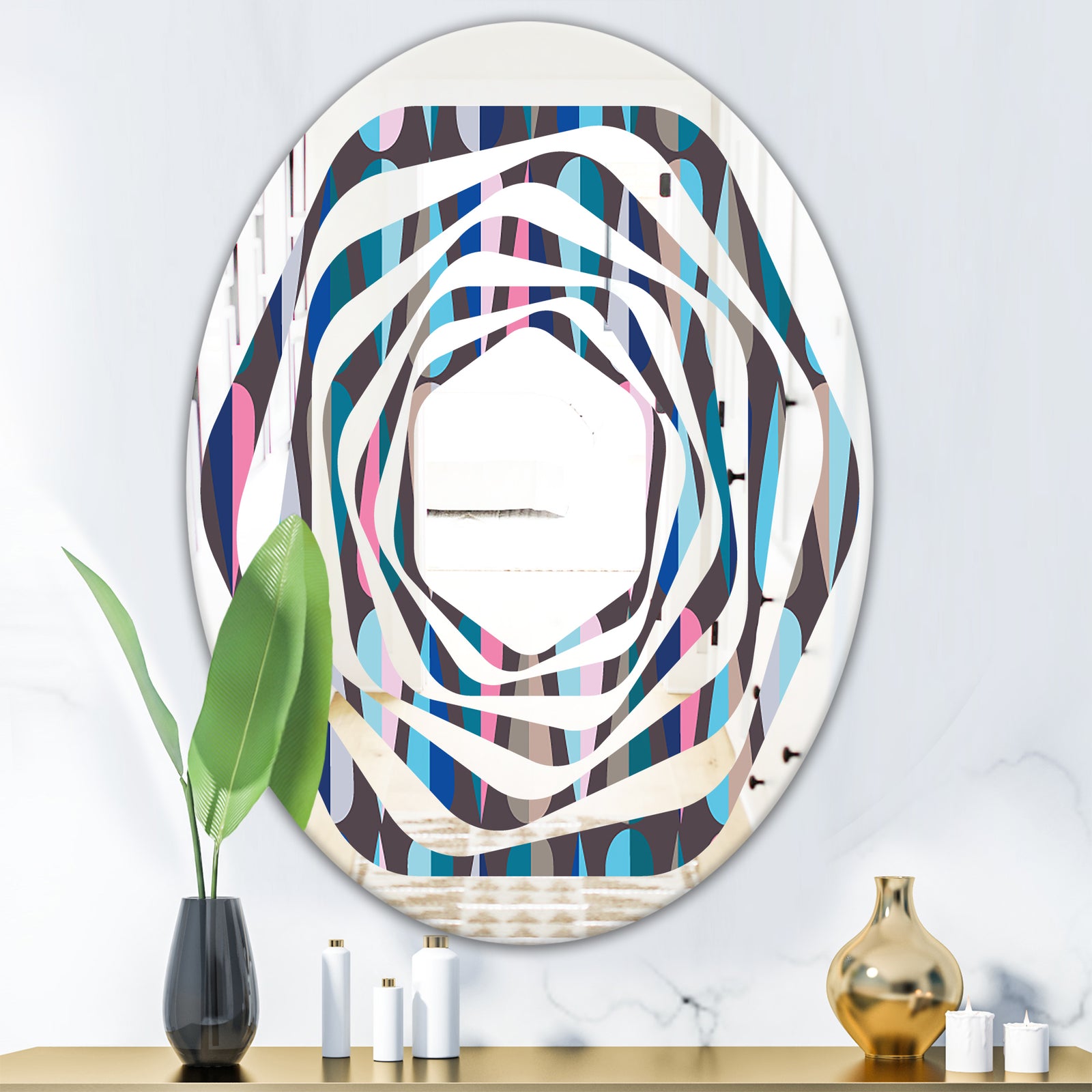 Retro Abstract Drops VIII - Modern Round or Oval Wall Mirror - Whirl