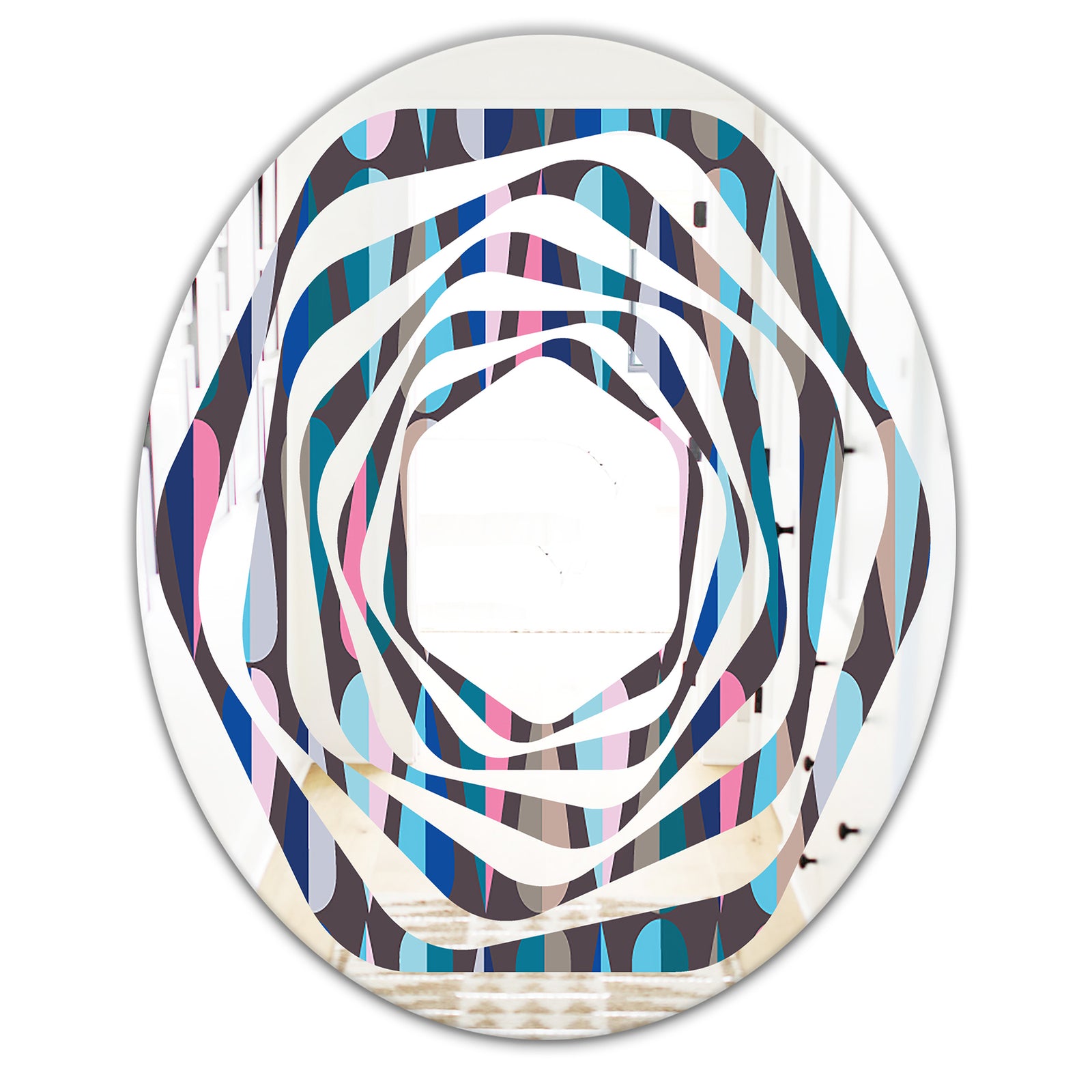 Retro Abstract Drops VIII - Modern Round or Oval Wall Mirror - Whirl