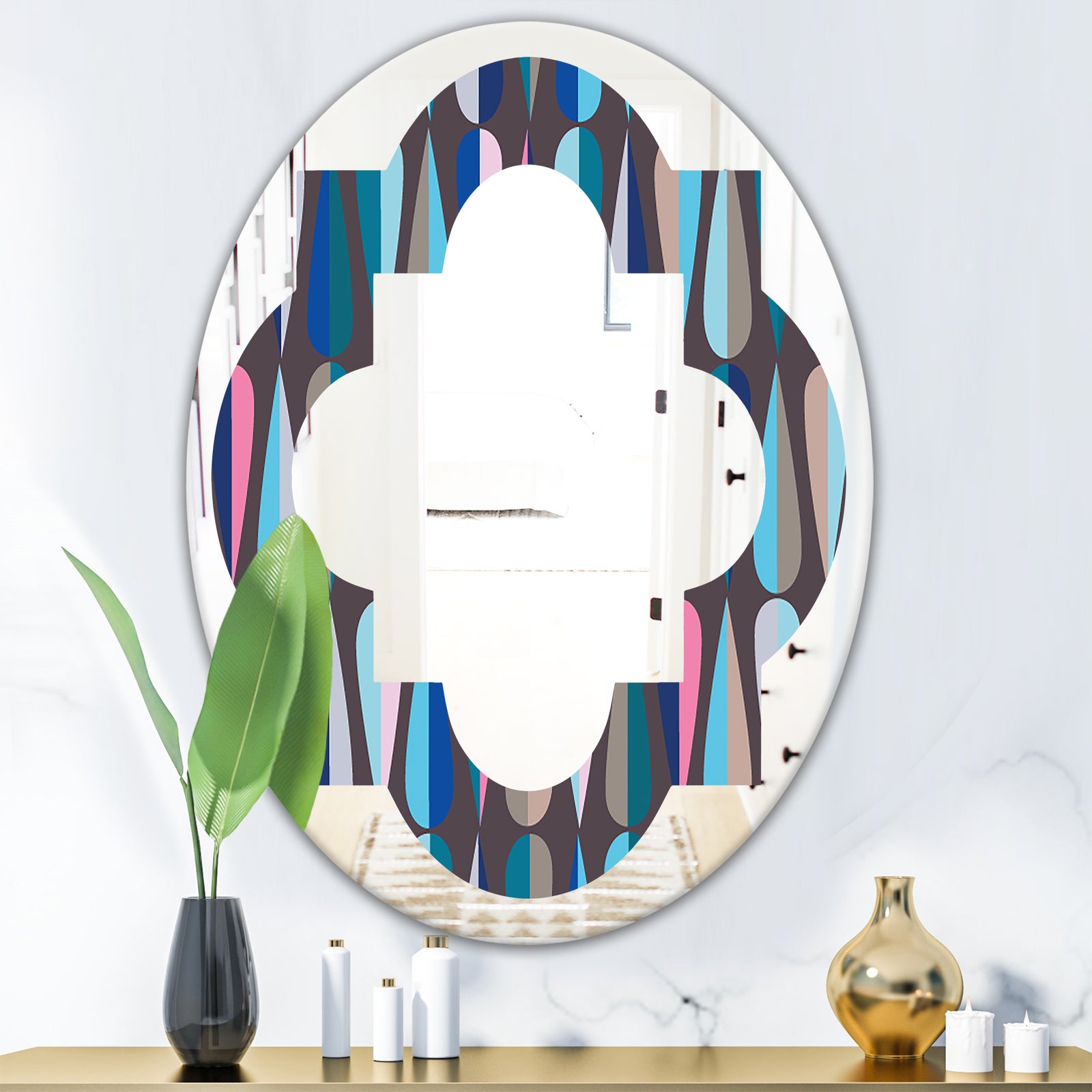Retro Abstract Drops VIII - Modern Round or Oval Wall Mirror - Quatrefoil