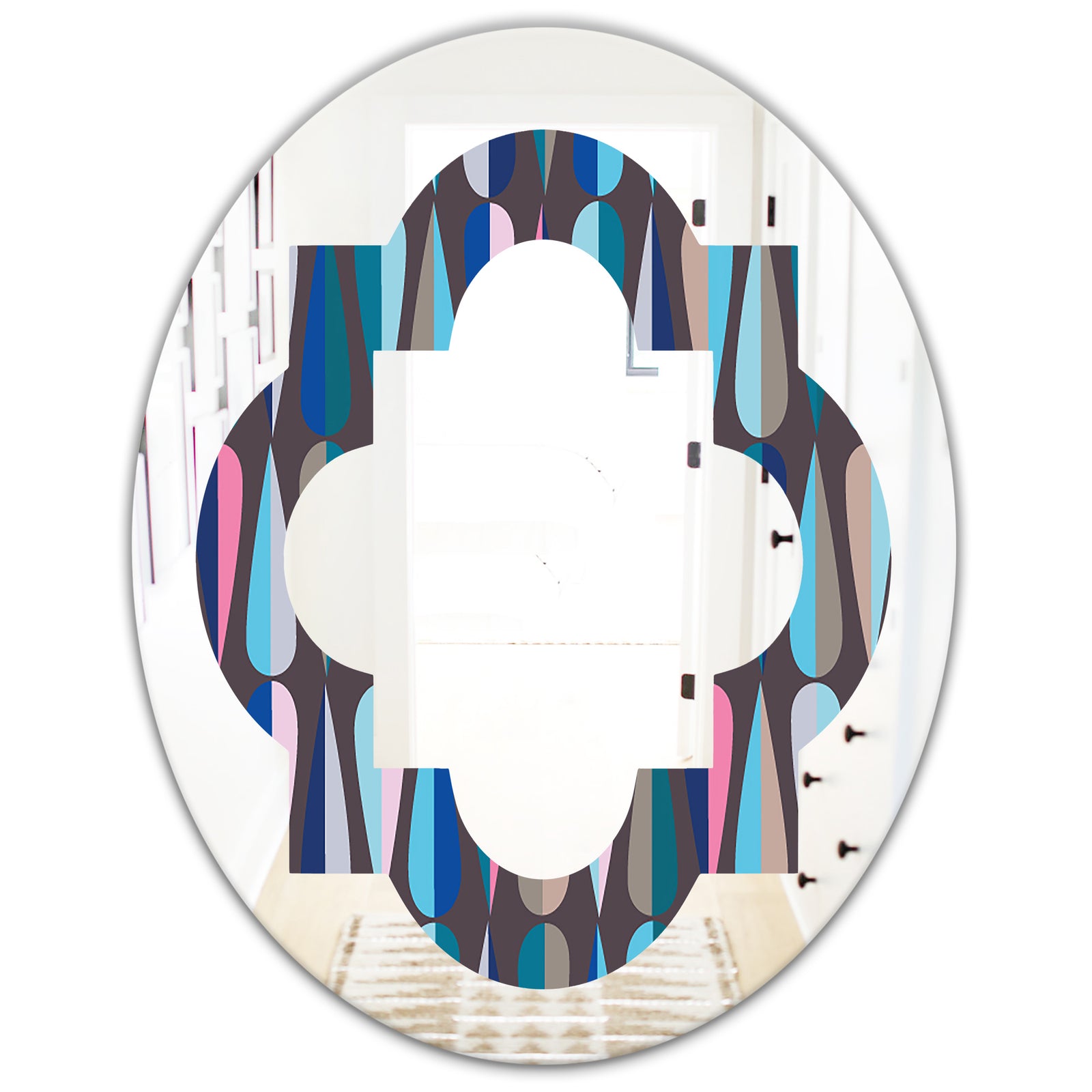 Retro Abstract Drops VIII - Modern Round or Oval Wall Mirror - Quatrefoil