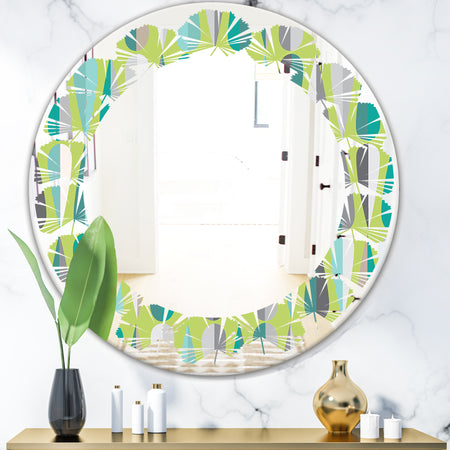 Retro Abstract Drops VI - Modern Round or Oval Wall Mirror - Leaves