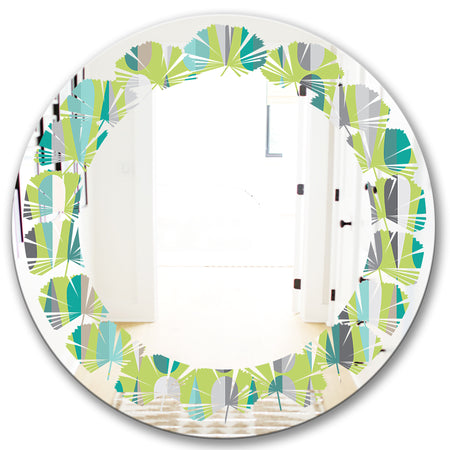 Retro Abstract Drops VI - Modern Round or Oval Wall Mirror - Leaves
