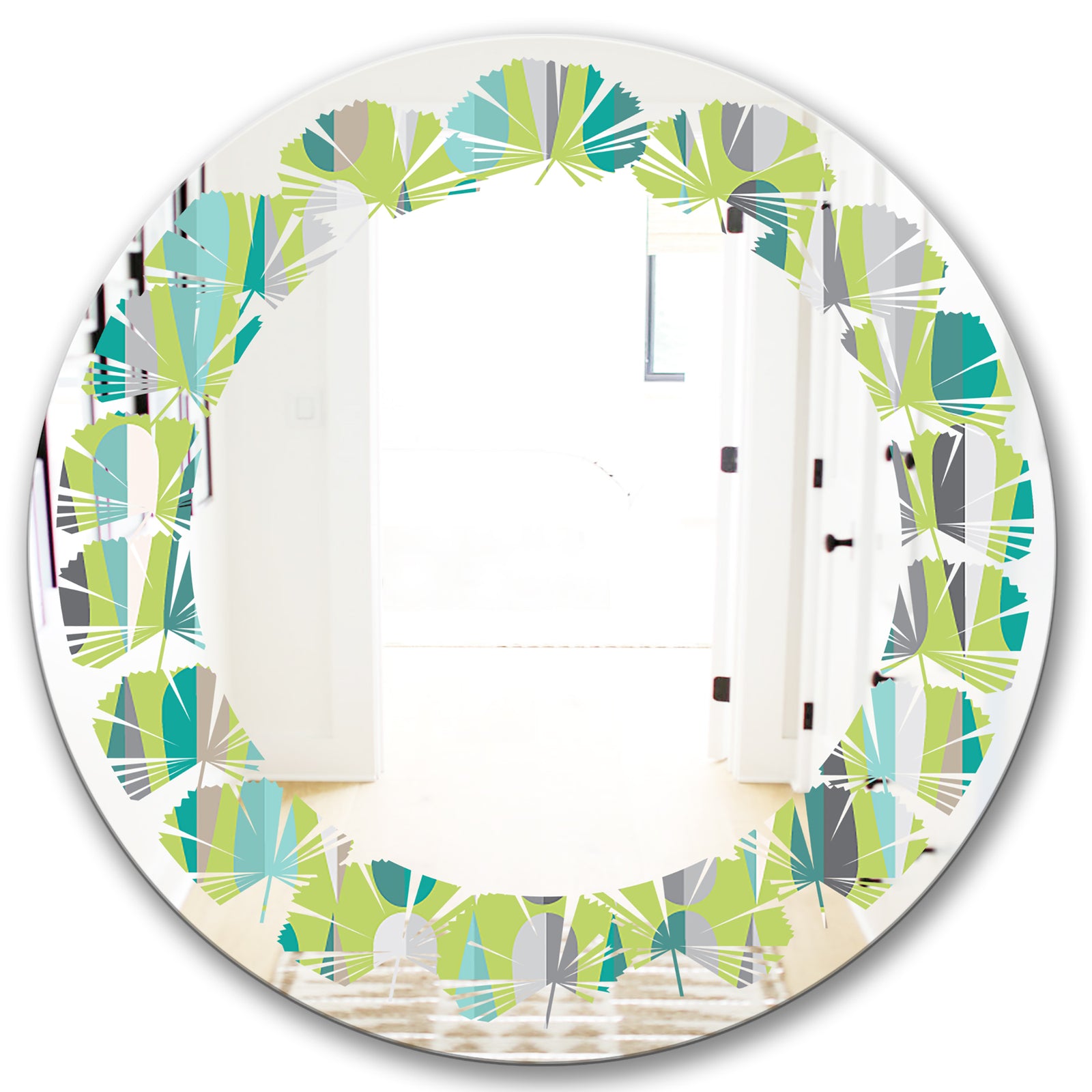 Retro Abstract Drops VI - Modern Round or Oval Wall Mirror - Leaves