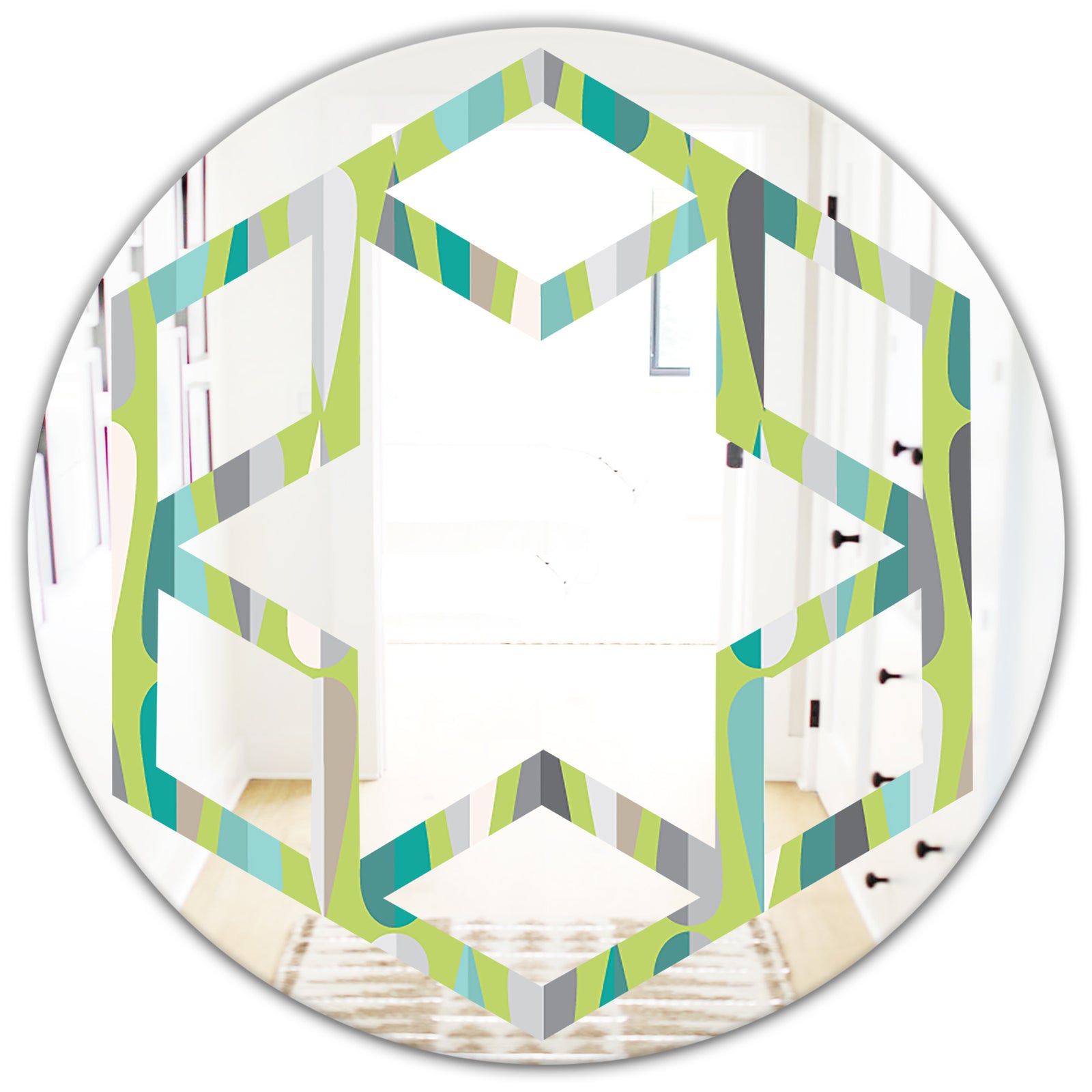 Retro Abstract Drops VI - Modern Round or Oval Wall Mirror - Hexagon Star