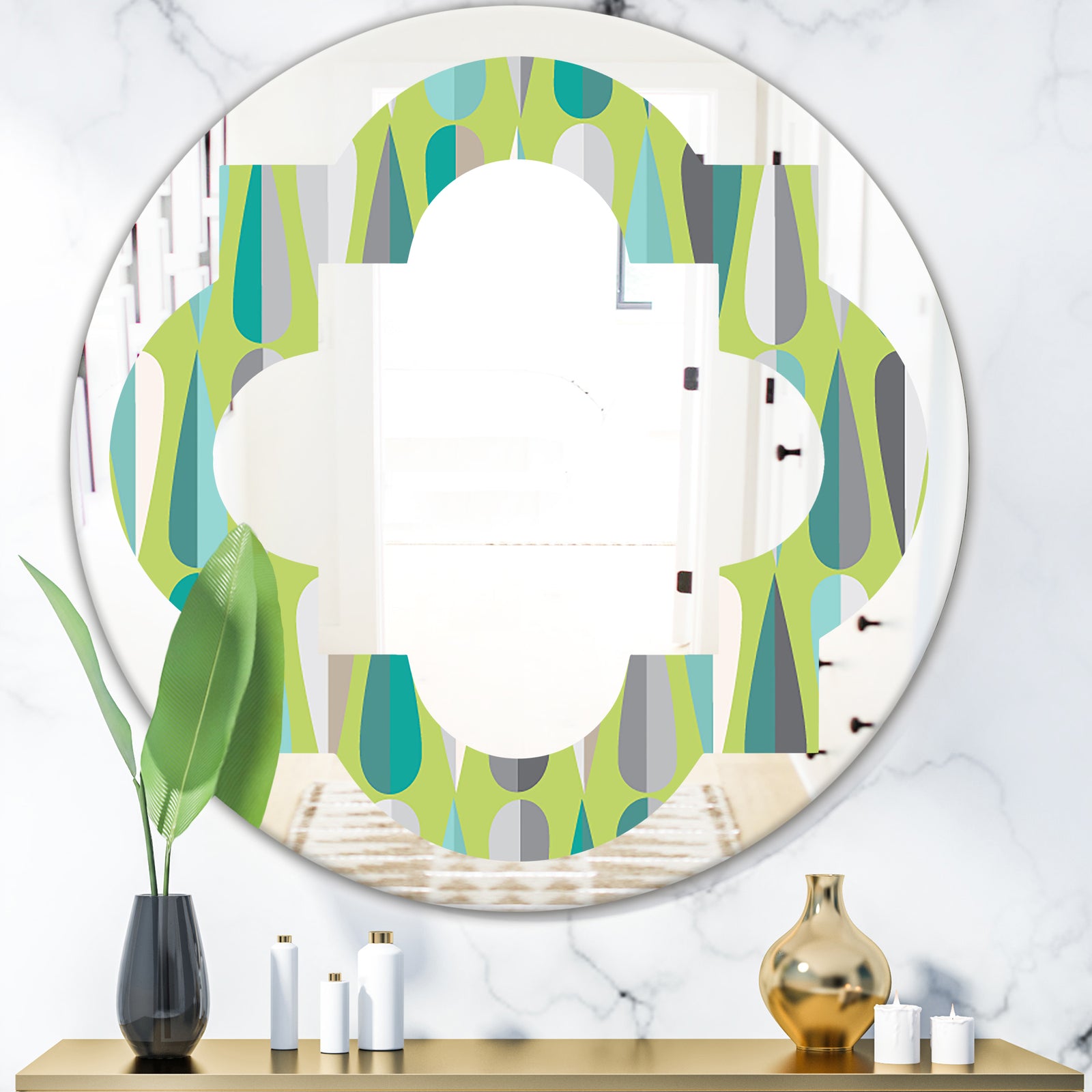 Retro Abstract Drops VI - Modern Round or Oval Wall Mirror - Quatrefoil