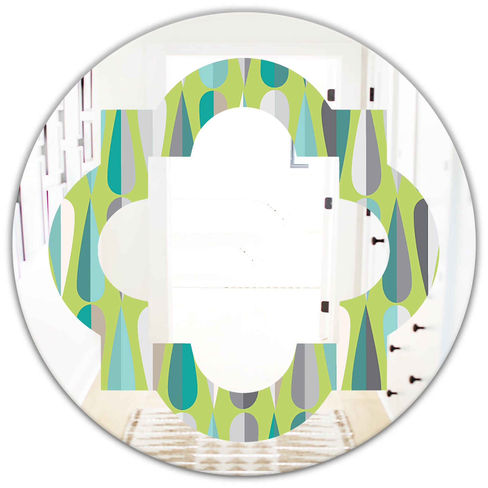 Retro Abstract Drops VI - Modern Round or Oval Wall Mirror - Quatrefoil