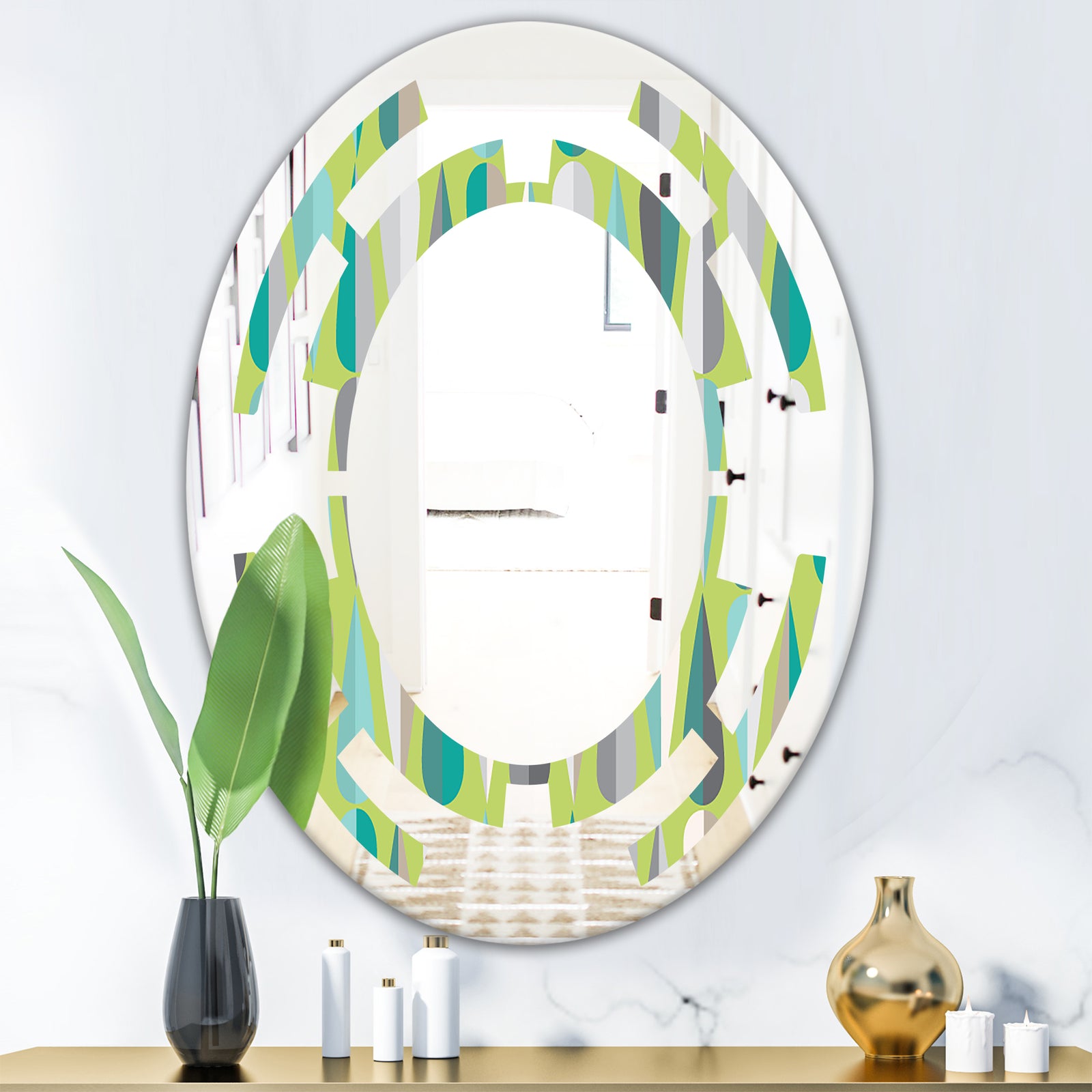 Retro Abstract Drops VI - Modern Round or Oval Wall Mirror - Space