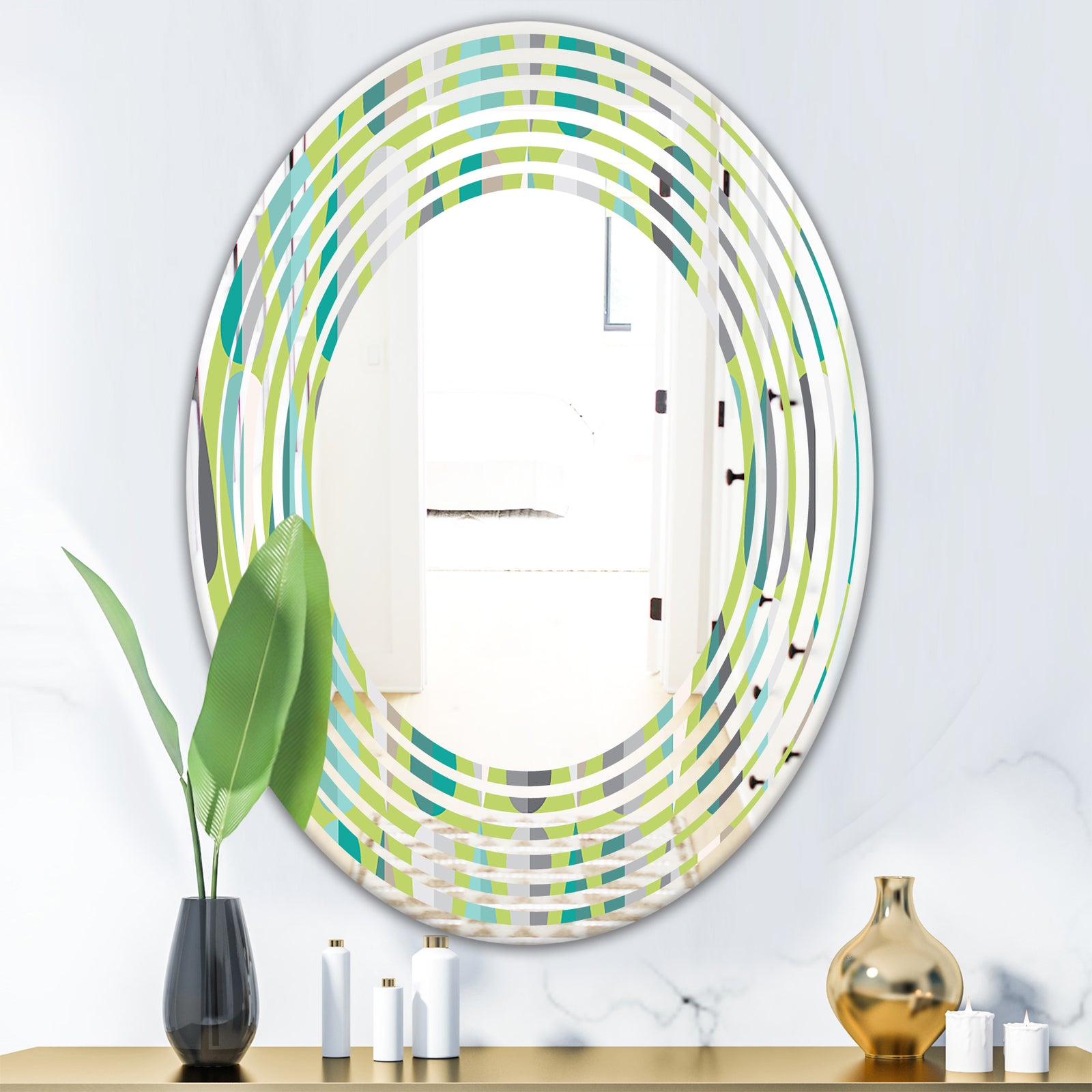 Retro Abstract Drops VI - Modern Round or Oval Wall Mirror - Wave