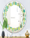 Retro Abstract Drops VI - Modern Round or Oval Wall Mirror - Leaves