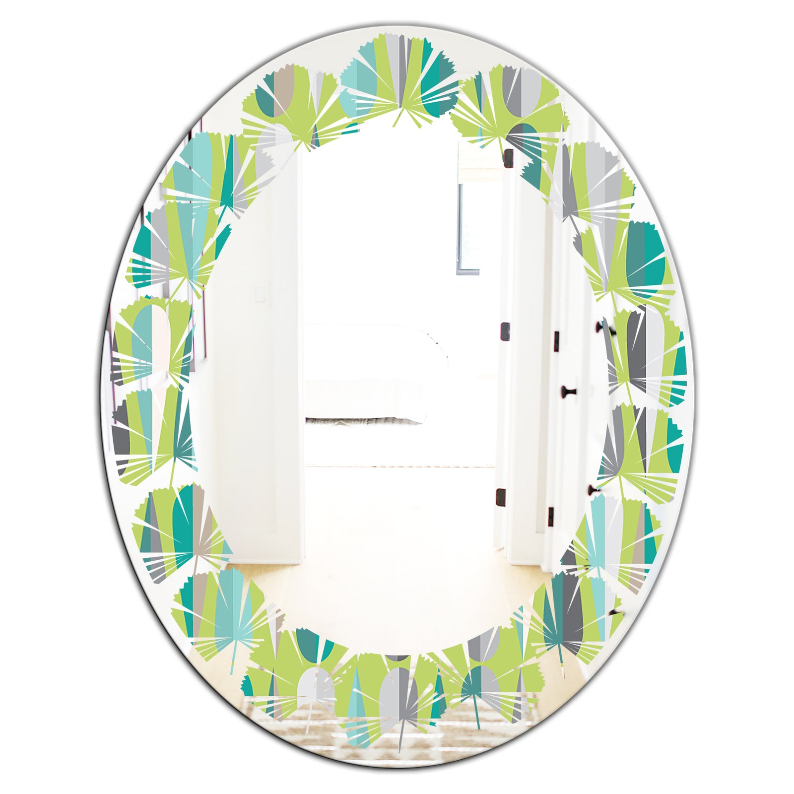 Retro Abstract Drops VI - Modern Round or Oval Wall Mirror - Leaves