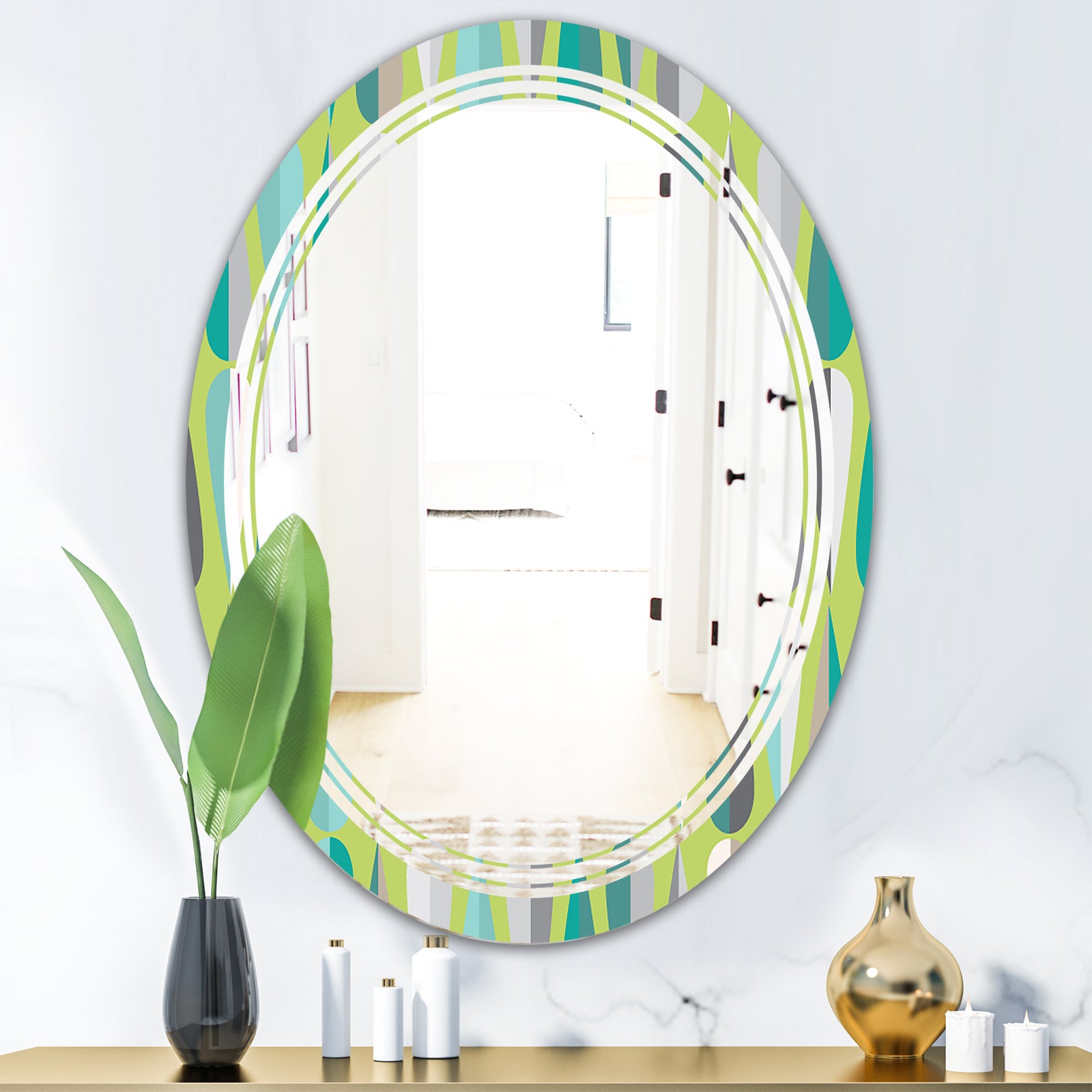 Retro Abstract Drops VI - Modern Round or Oval Wall Mirror - Triple C