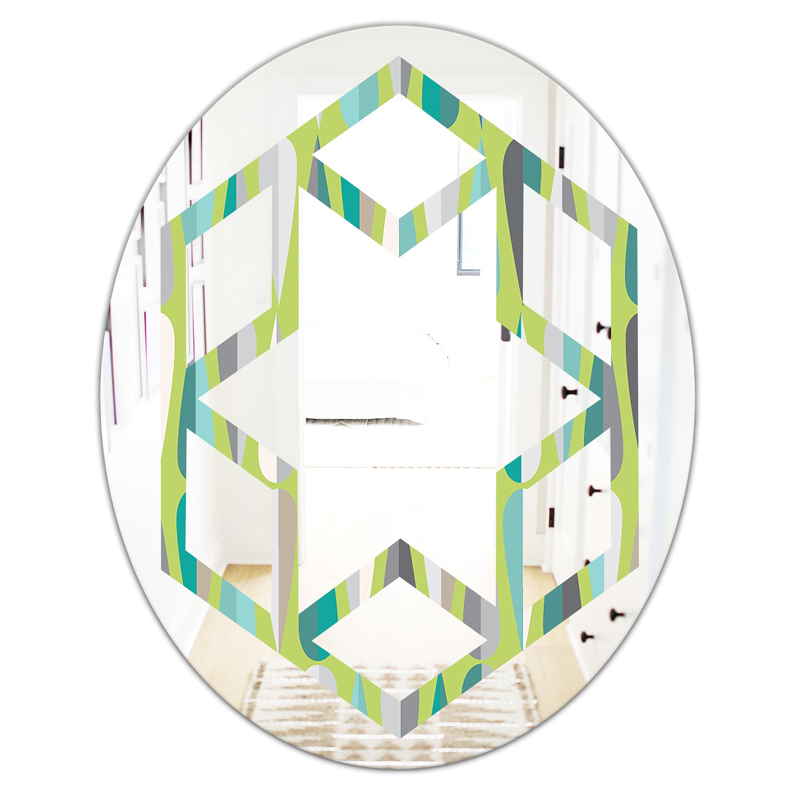 Retro Abstract Drops VI - Modern Round or Oval Wall Mirror - Hexagon Star