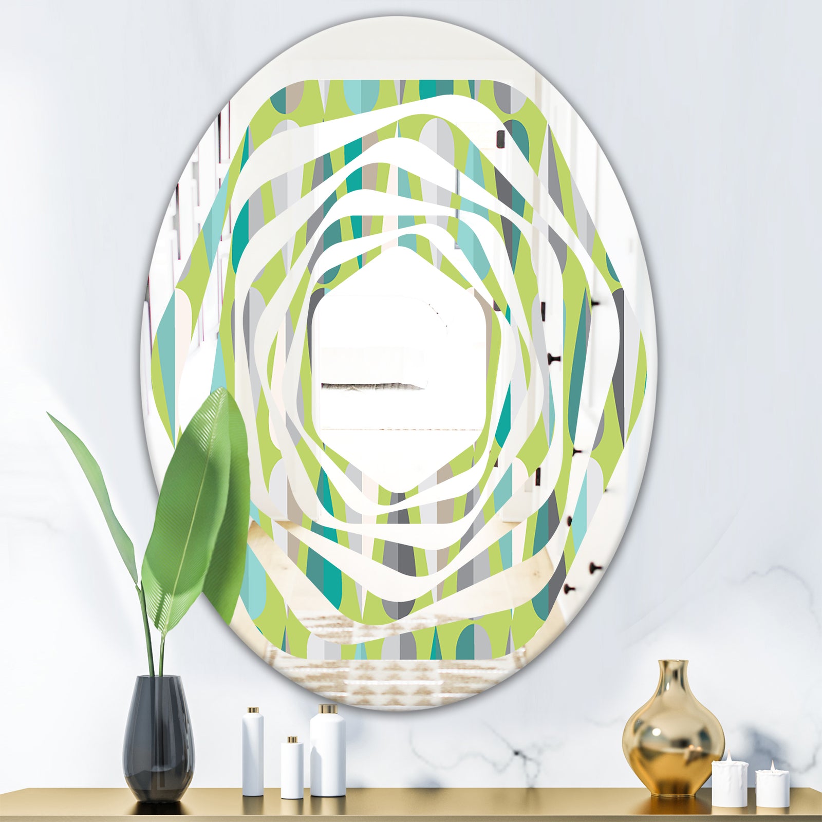 Retro Abstract Drops VI - Modern Round or Oval Wall Mirror - Whirl