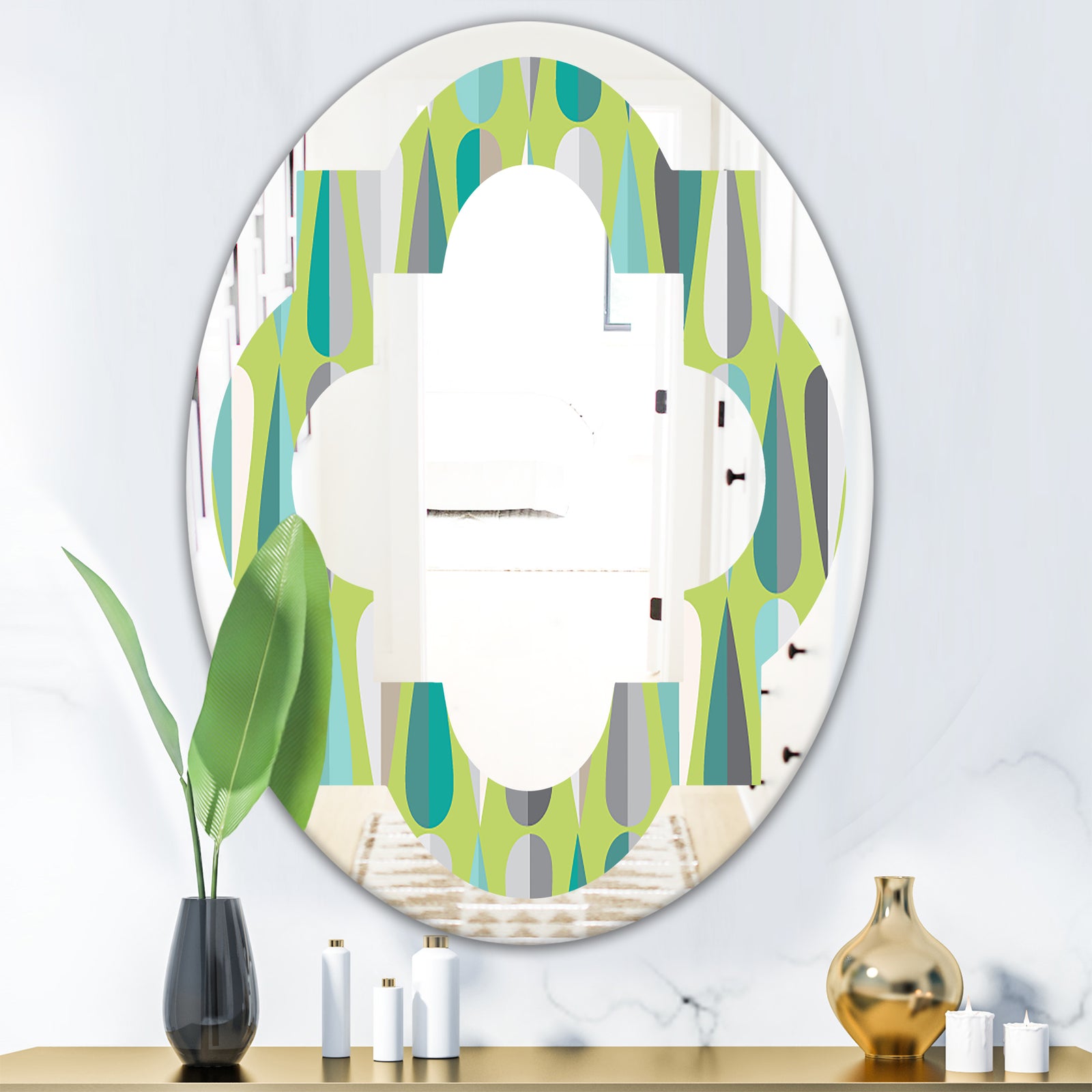 Retro Abstract Drops VI - Modern Round or Oval Wall Mirror - Quatrefoil