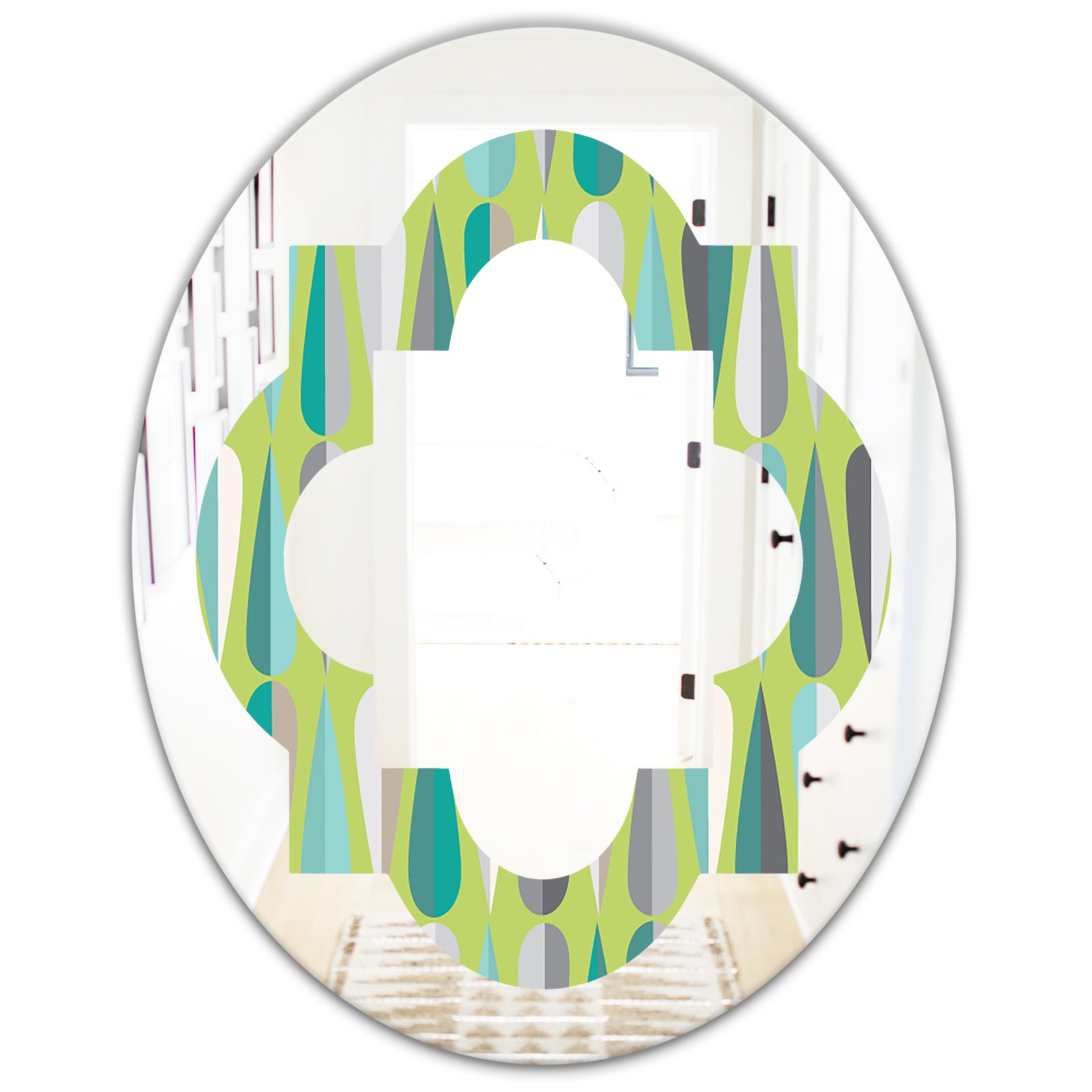 Retro Abstract Drops VI - Modern Round or Oval Wall Mirror - Quatrefoil