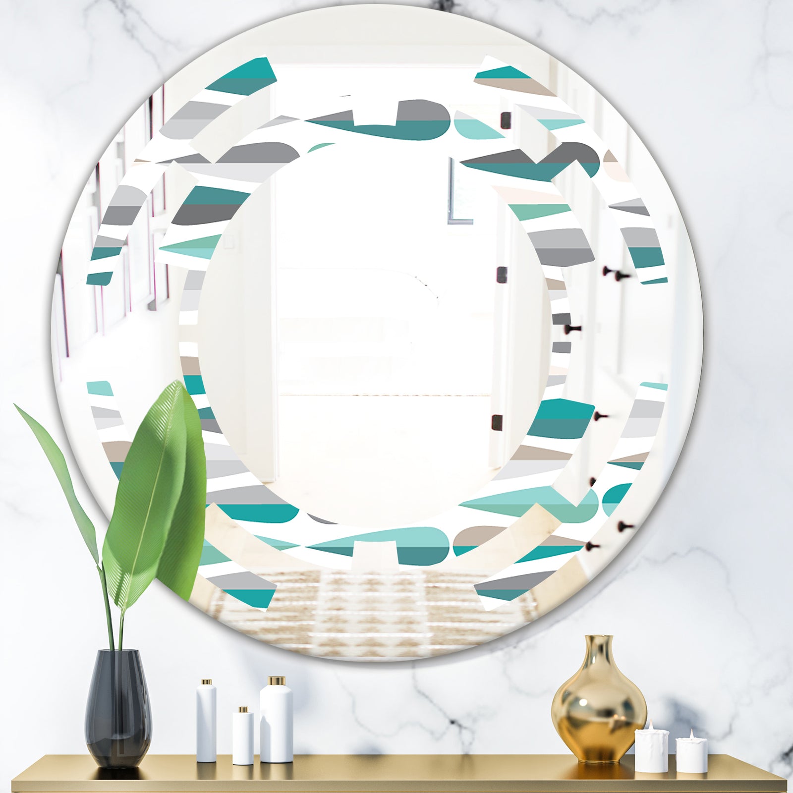 Retro Abstract Drops III - Modern Round or Oval Wall Mirror - Space