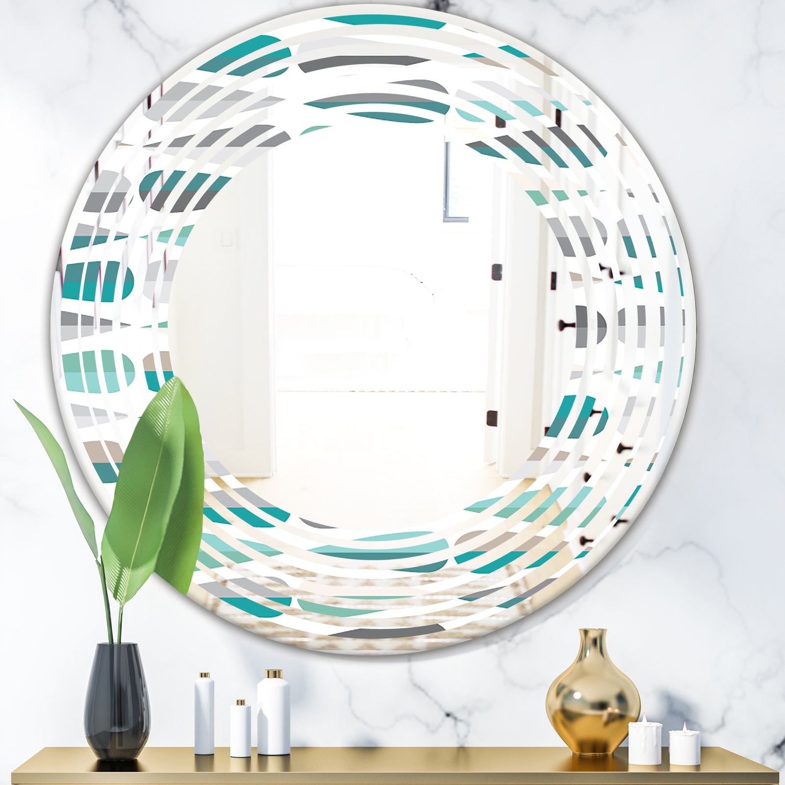 Retro Abstract Drops III - Modern Round or Oval Wall Mirror - Wave