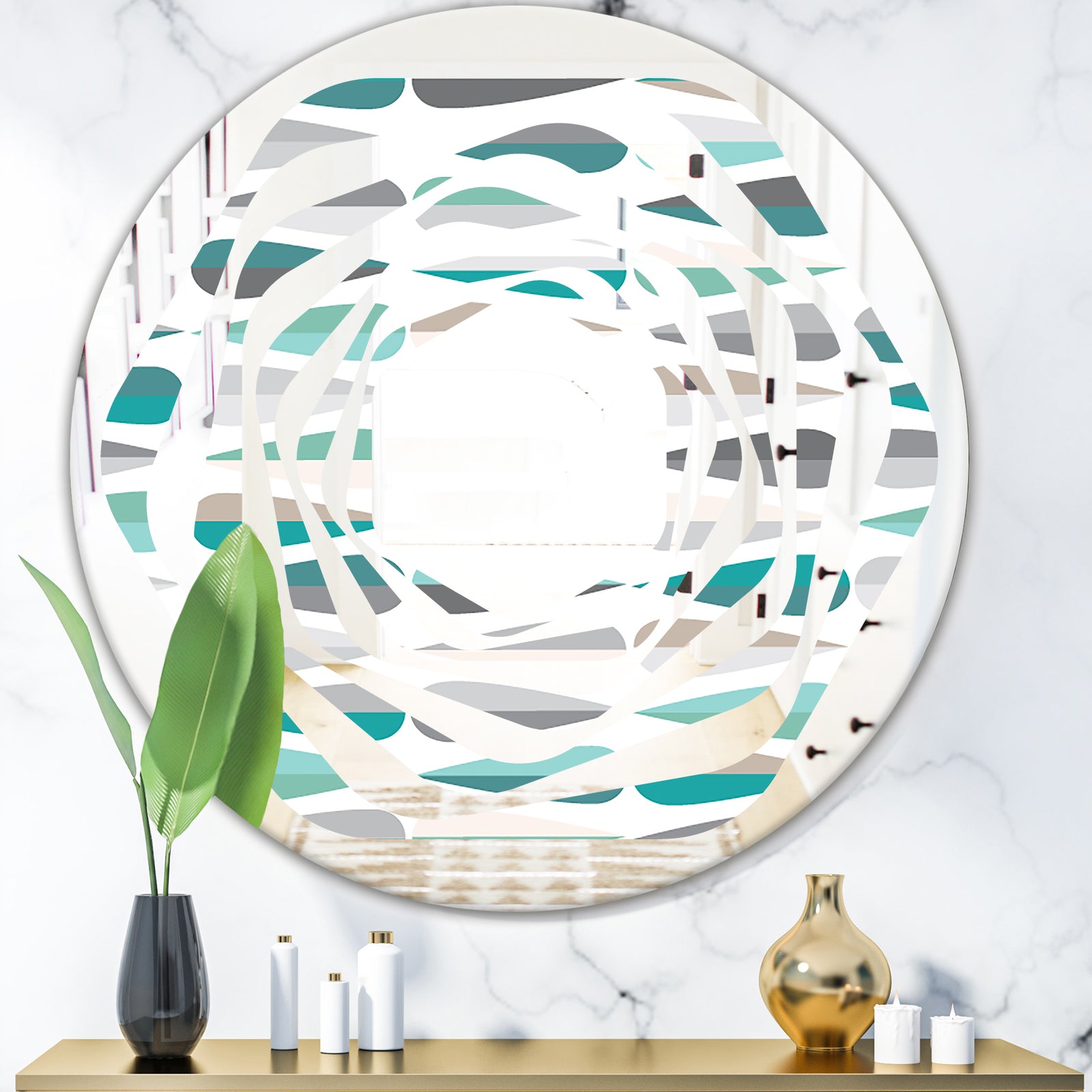 Retro Abstract Drops III - Modern Round or Oval Wall Mirror - Whirl