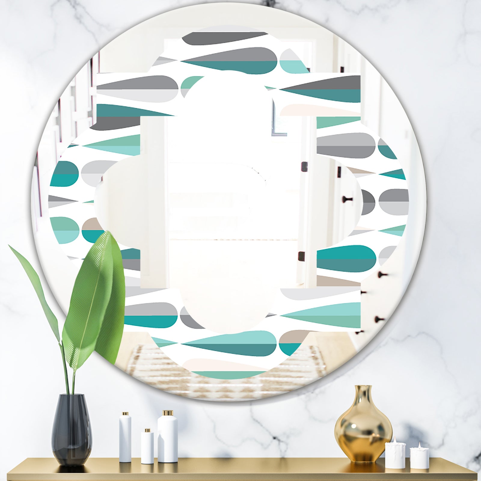 Retro Abstract Drops III - Modern Round or Oval Wall Mirror - Quatrefoil