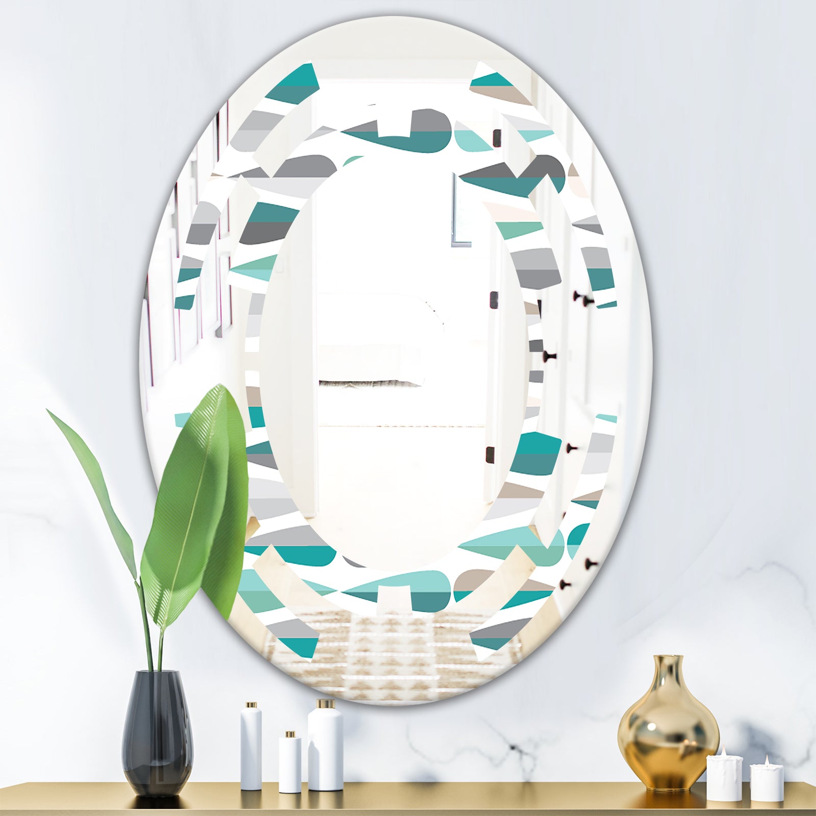 Retro Abstract Drops III - Modern Round or Oval Wall Mirror - Space
