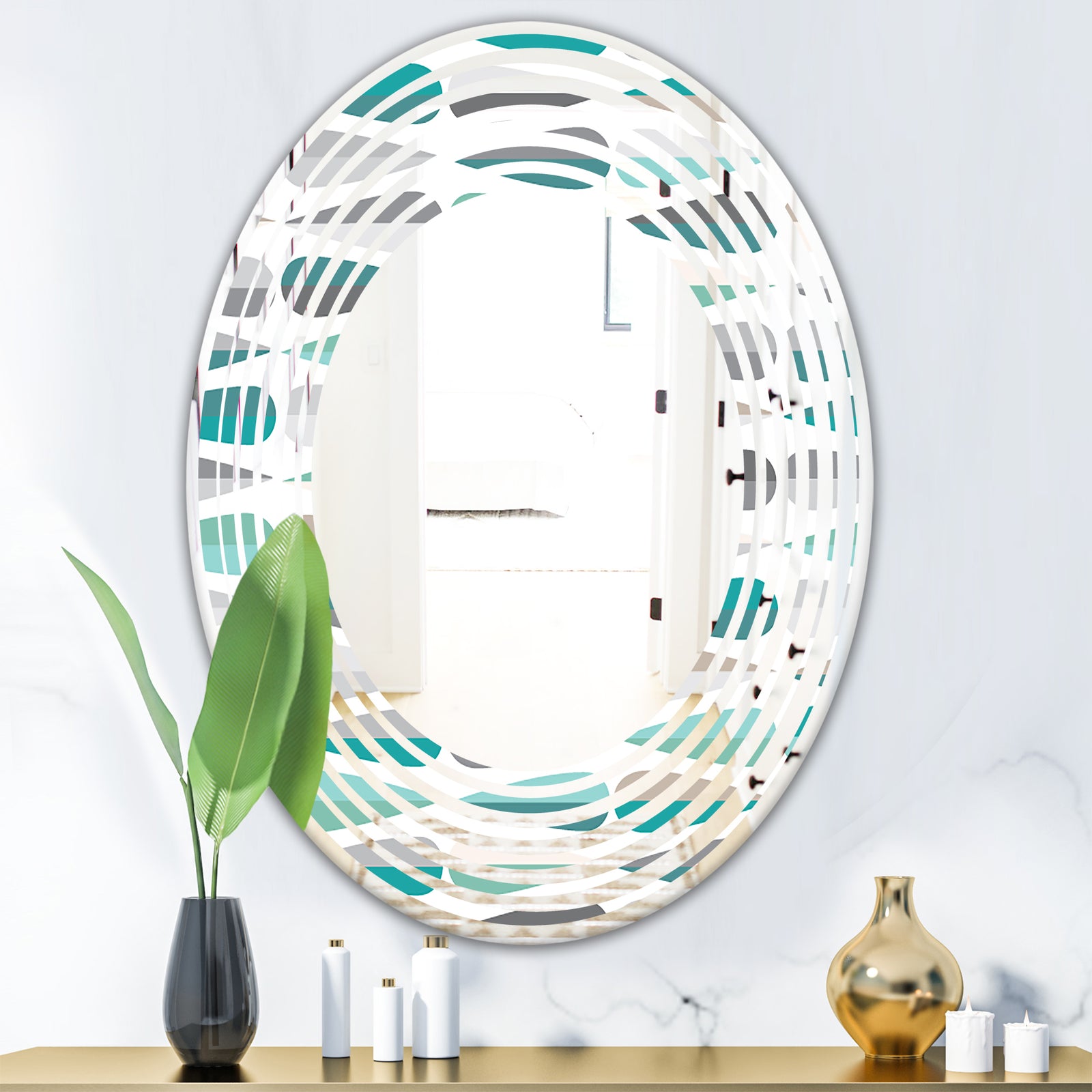Retro Abstract Drops III - Modern Round or Oval Wall Mirror - Wave