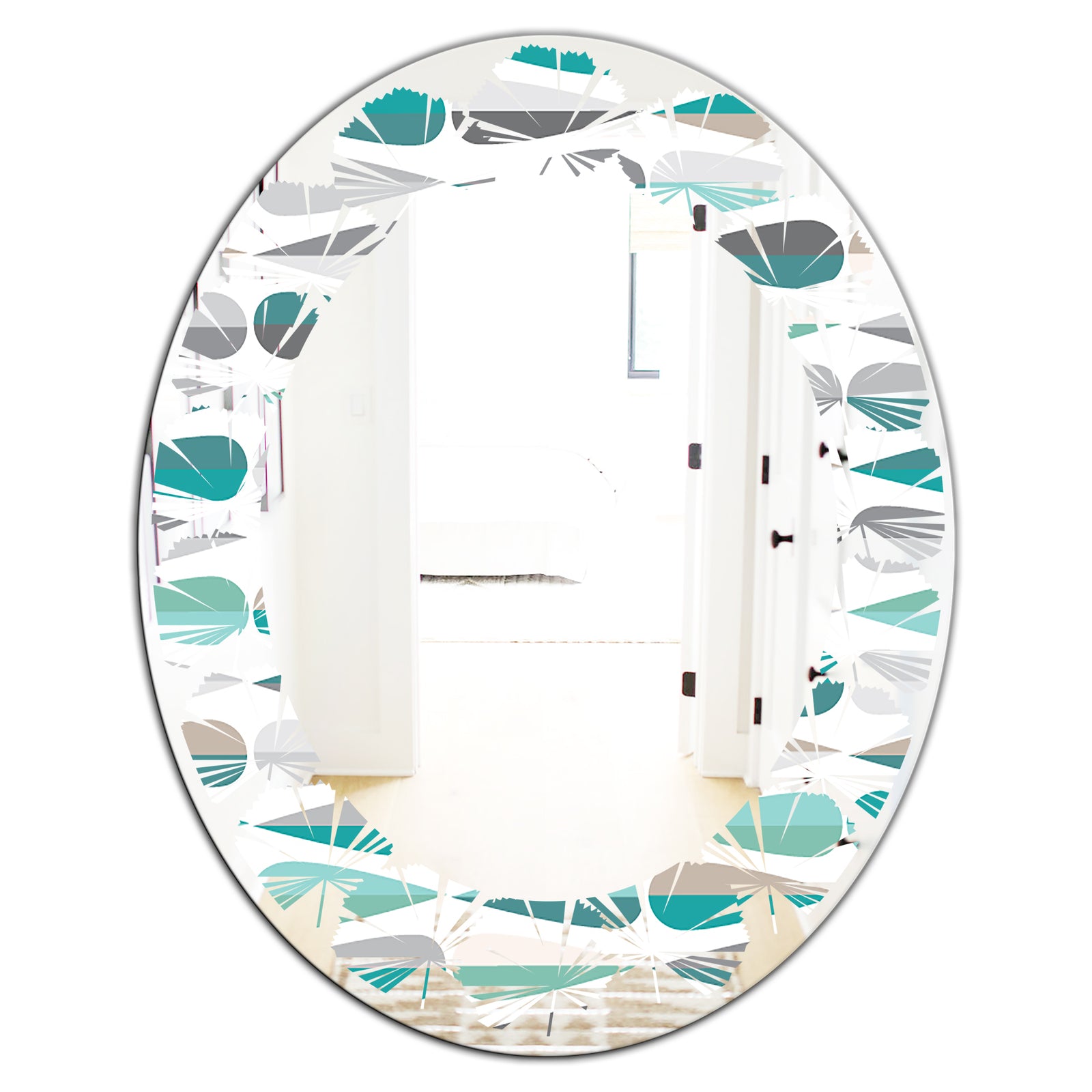 Retro Abstract Drops III - Modern Round or Oval Wall Mirror - Leaves
