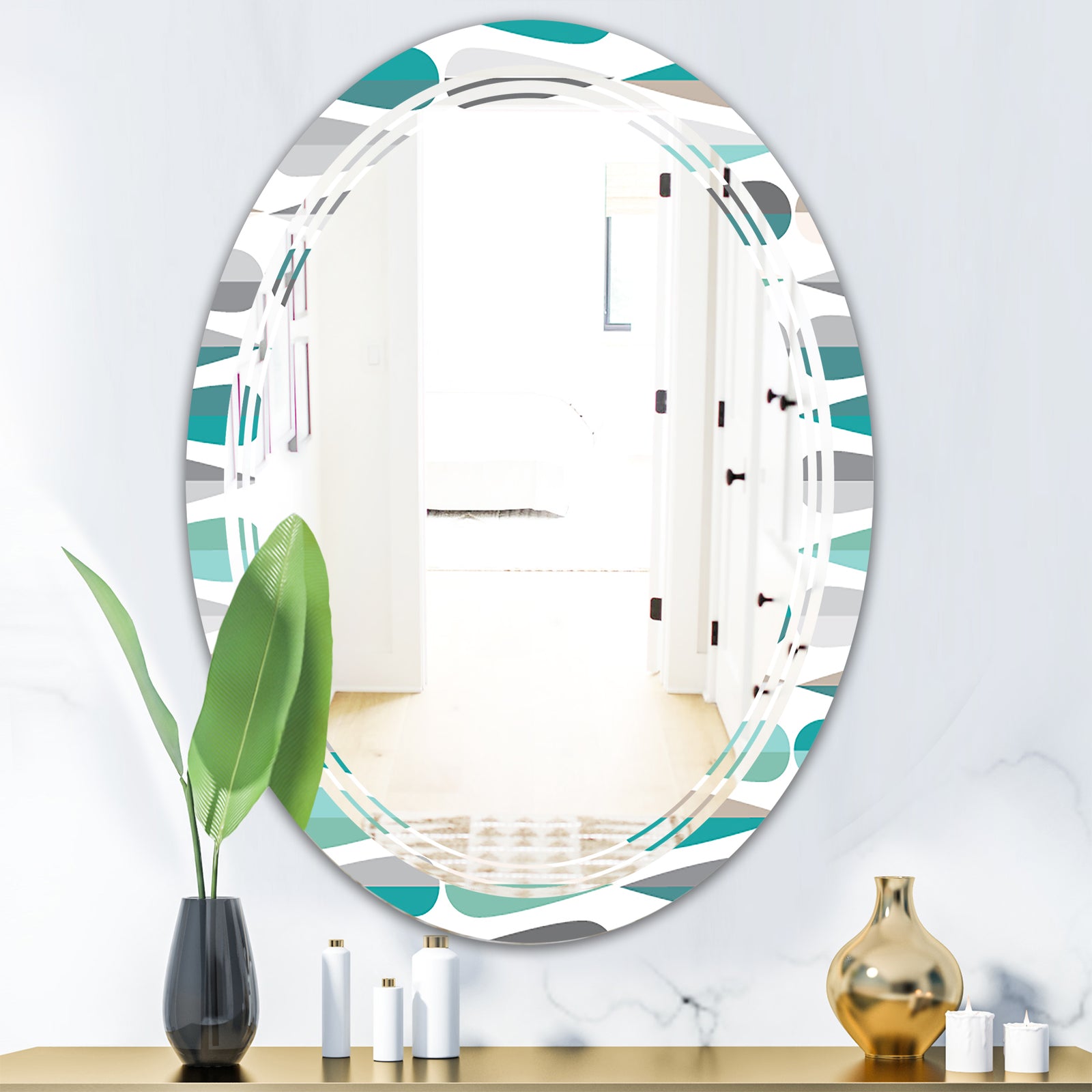 Retro Abstract Drops III - Modern Round or Oval Wall Mirror - Triple C