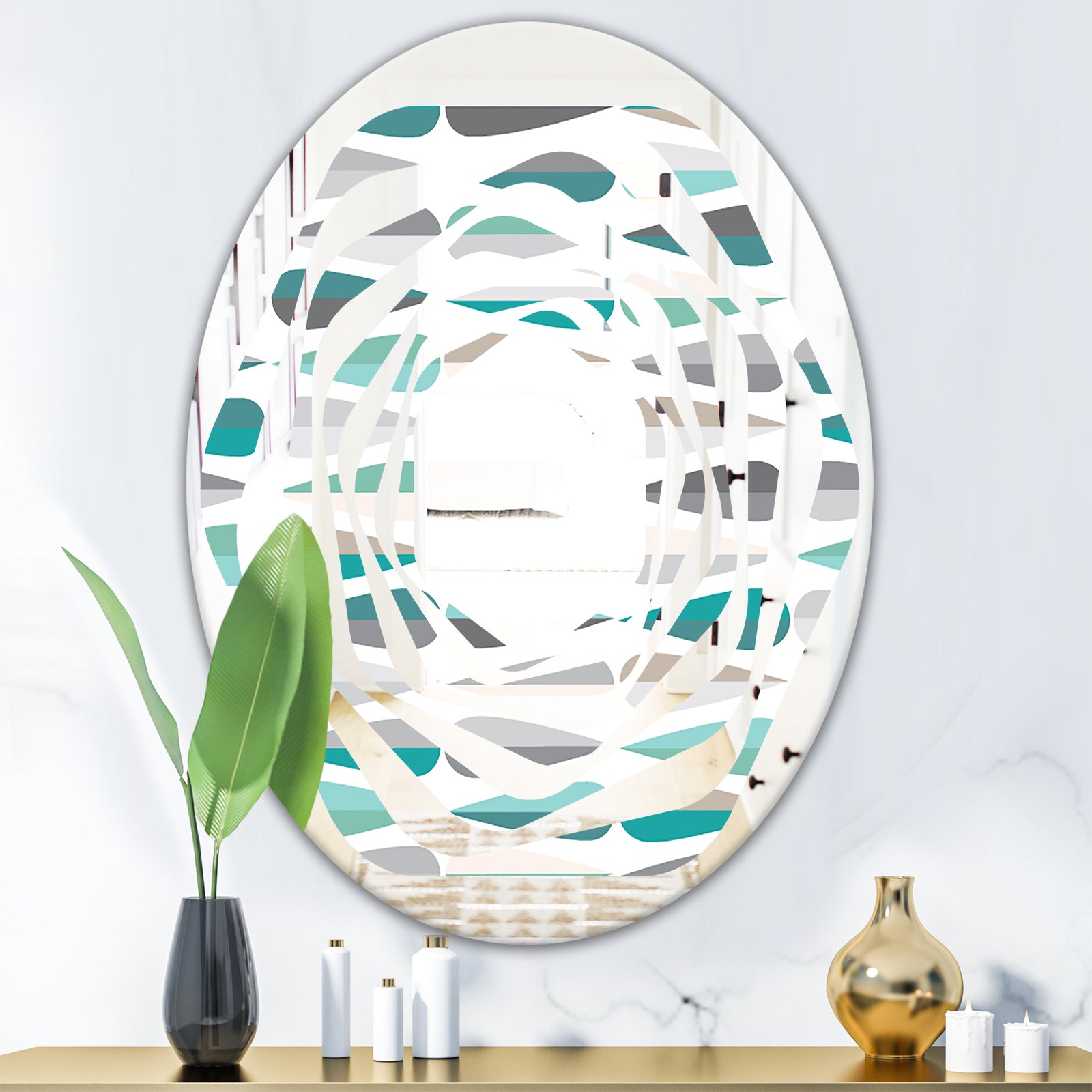 Retro Abstract Drops III - Modern Round or Oval Wall Mirror - Whirl