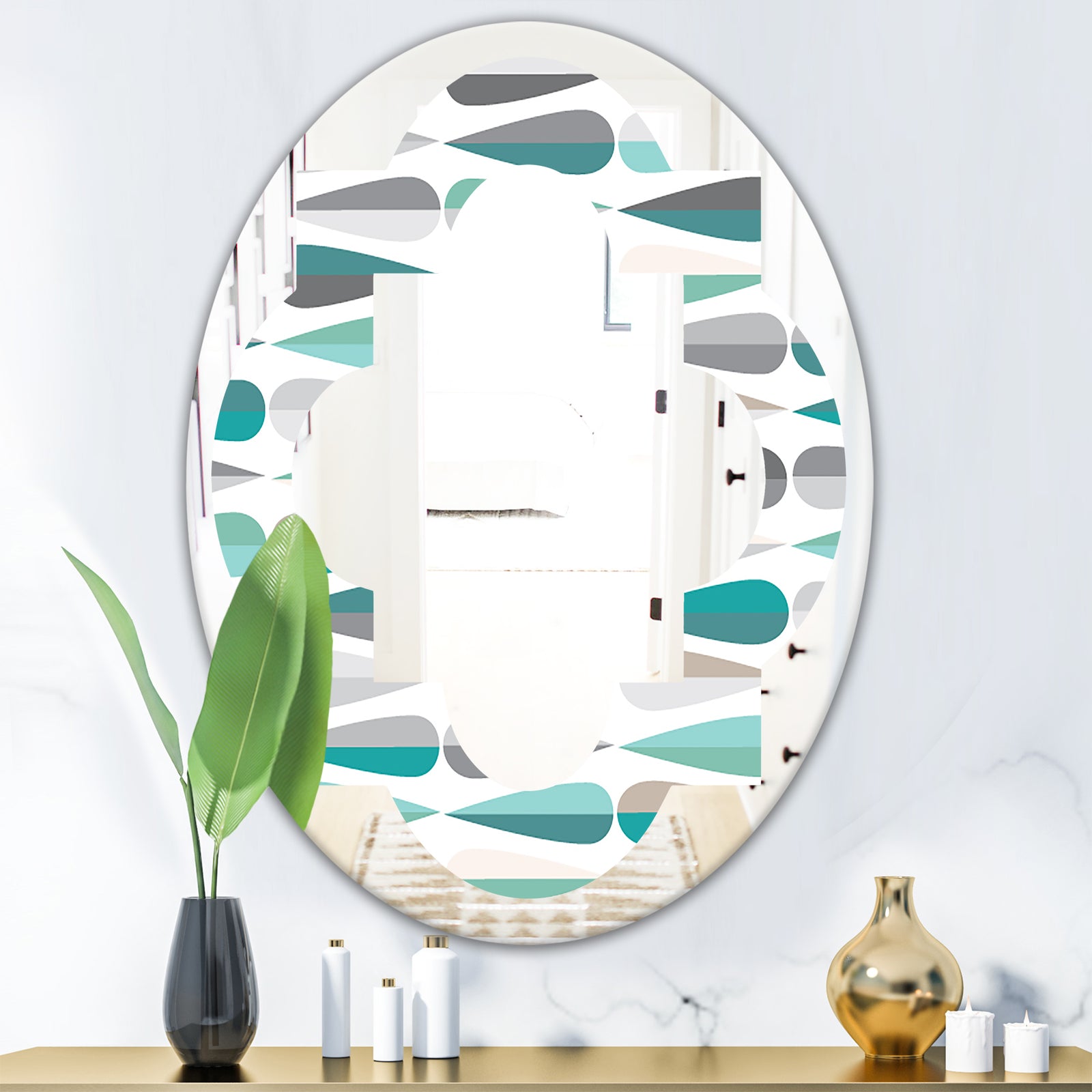 Retro Abstract Drops III - Modern Round or Oval Wall Mirror - Quatrefoil