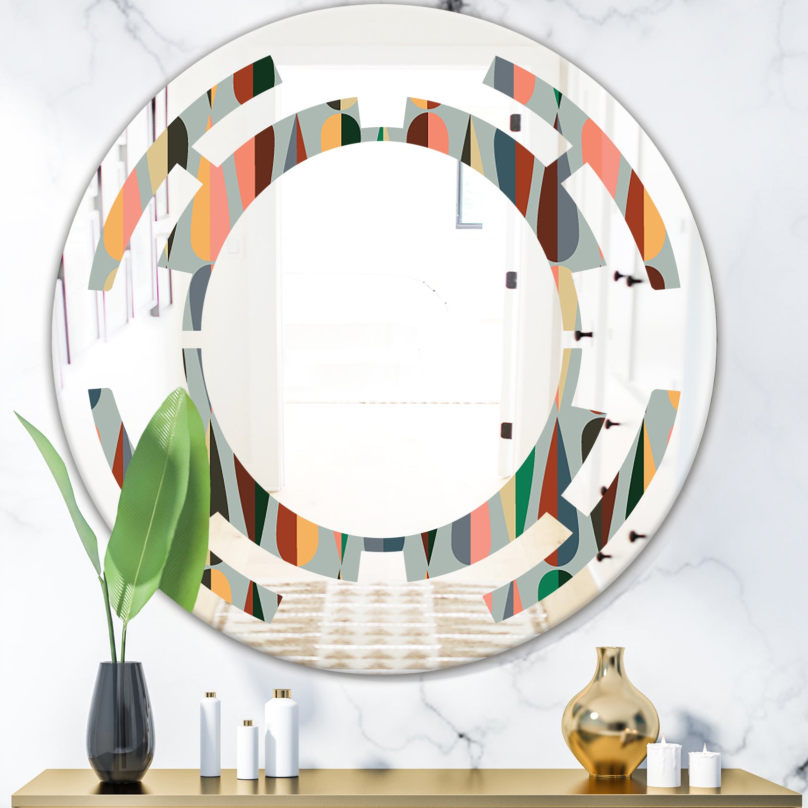 Retro Abstract Drops IX - Modern Round or Oval Wall Mirror - Space