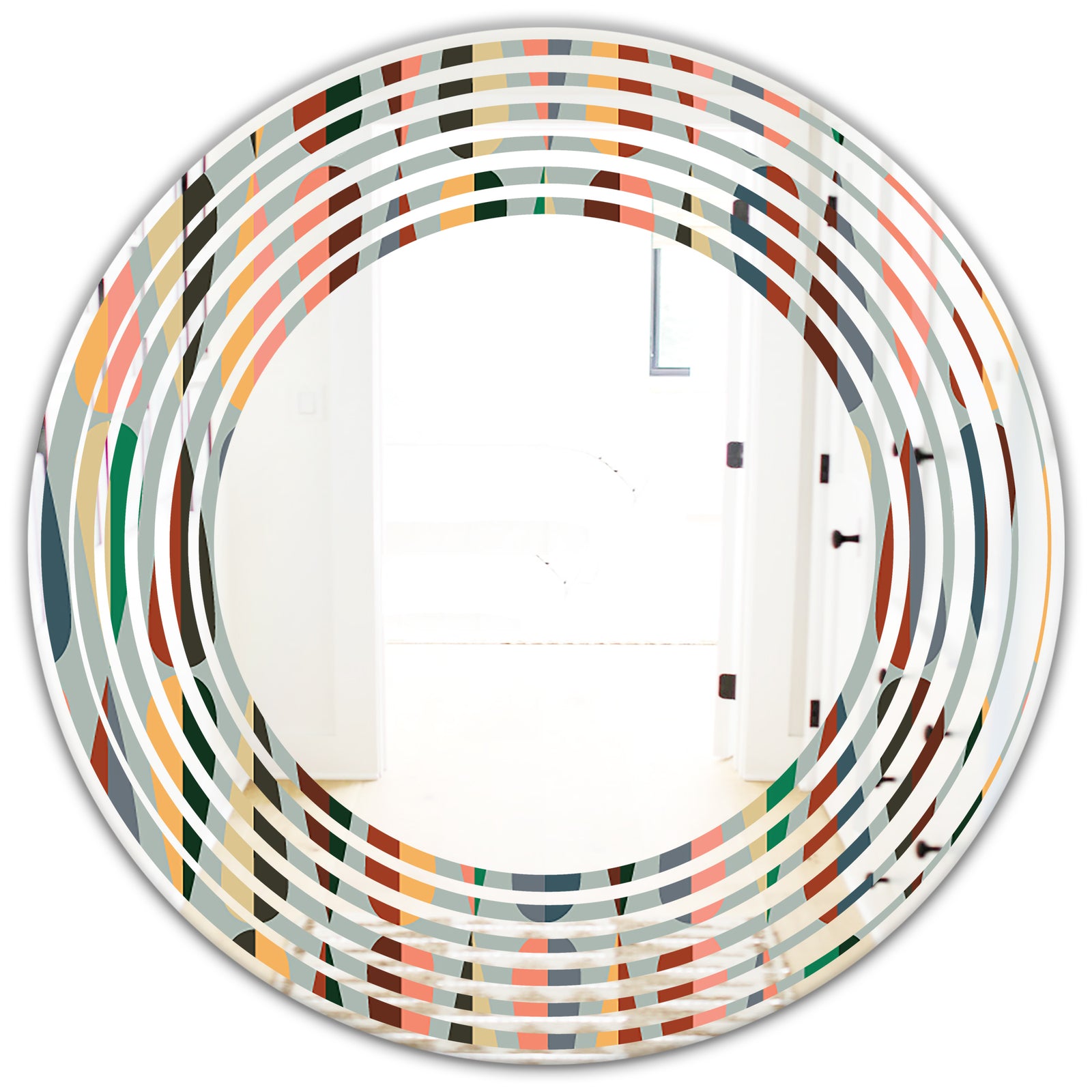 Retro Abstract Drops IX - Modern Round or Oval Wall Mirror - Wave