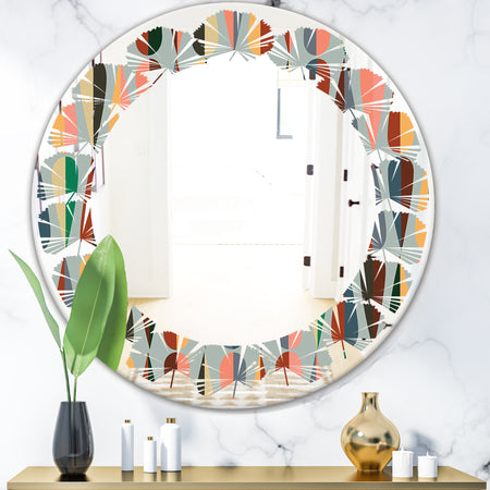 Retro Abstract Drops IX - Modern Round or Oval Wall Mirror - Leaves