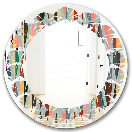 Retro Abstract Drops IX - Modern Round or Oval Wall Mirror - Leaves